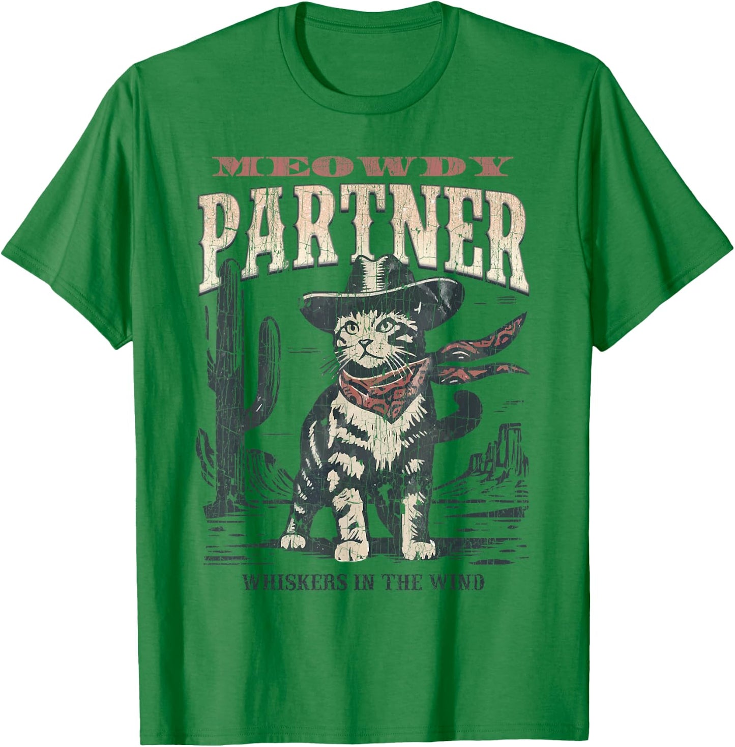 Meowdy Partner Cowboy Cat Vintage T-Shirt - T-Shirt | Irish Green