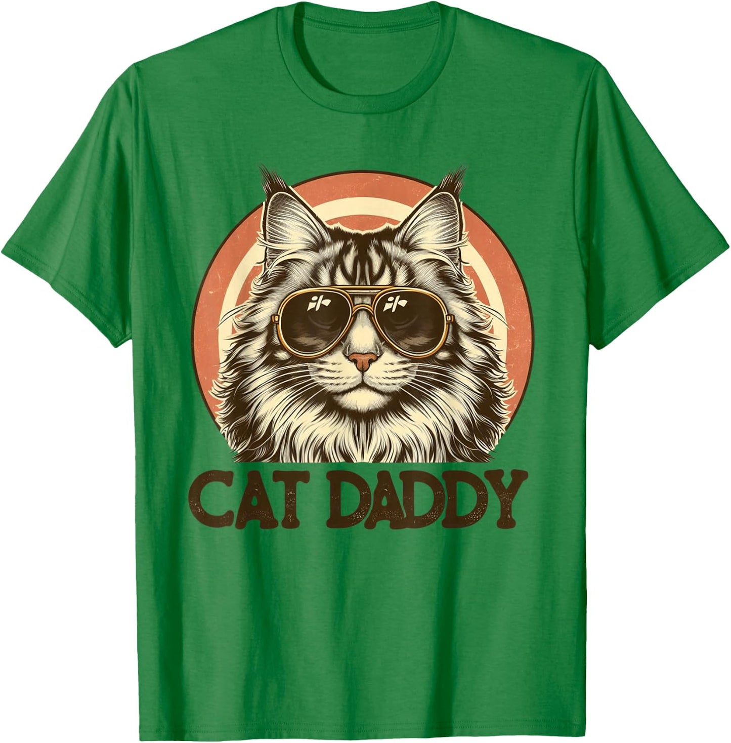 Cat Daddy Cool Maine Coon Cat Father's Day Retro Cat Dad T-Shirt - T-Shirt | Irish Green