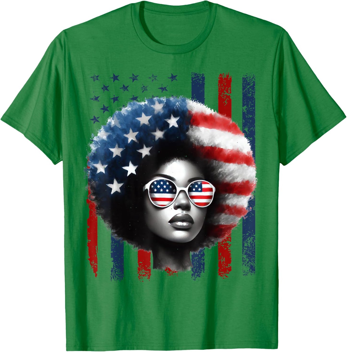 Black African American Women Patriotic Messy Bun 4th of July T-Shirt - T-Shirt | Irish Green