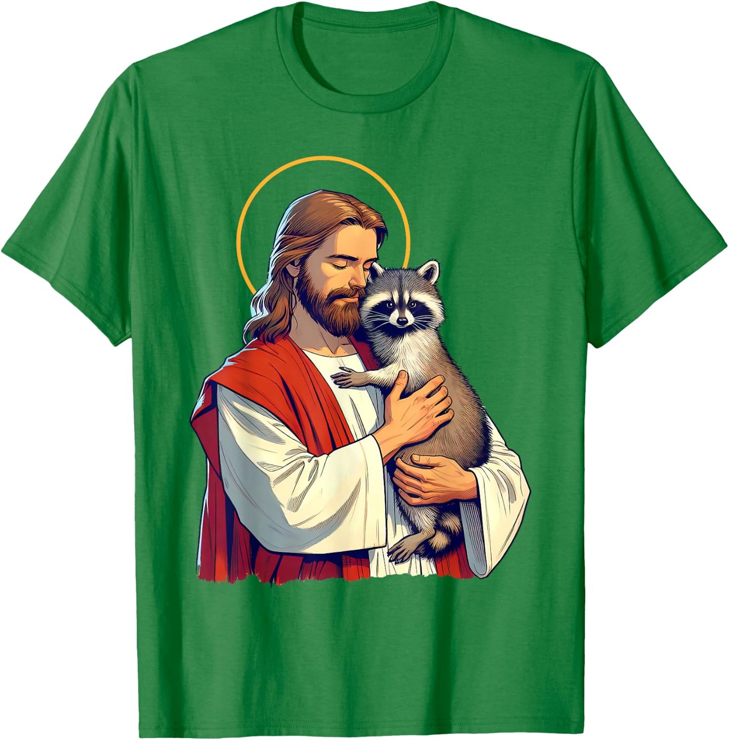Racoon Lover Trash Eater Christian Jesus Holding A Racoon T-Shirt - T-Shirt | Irish Green