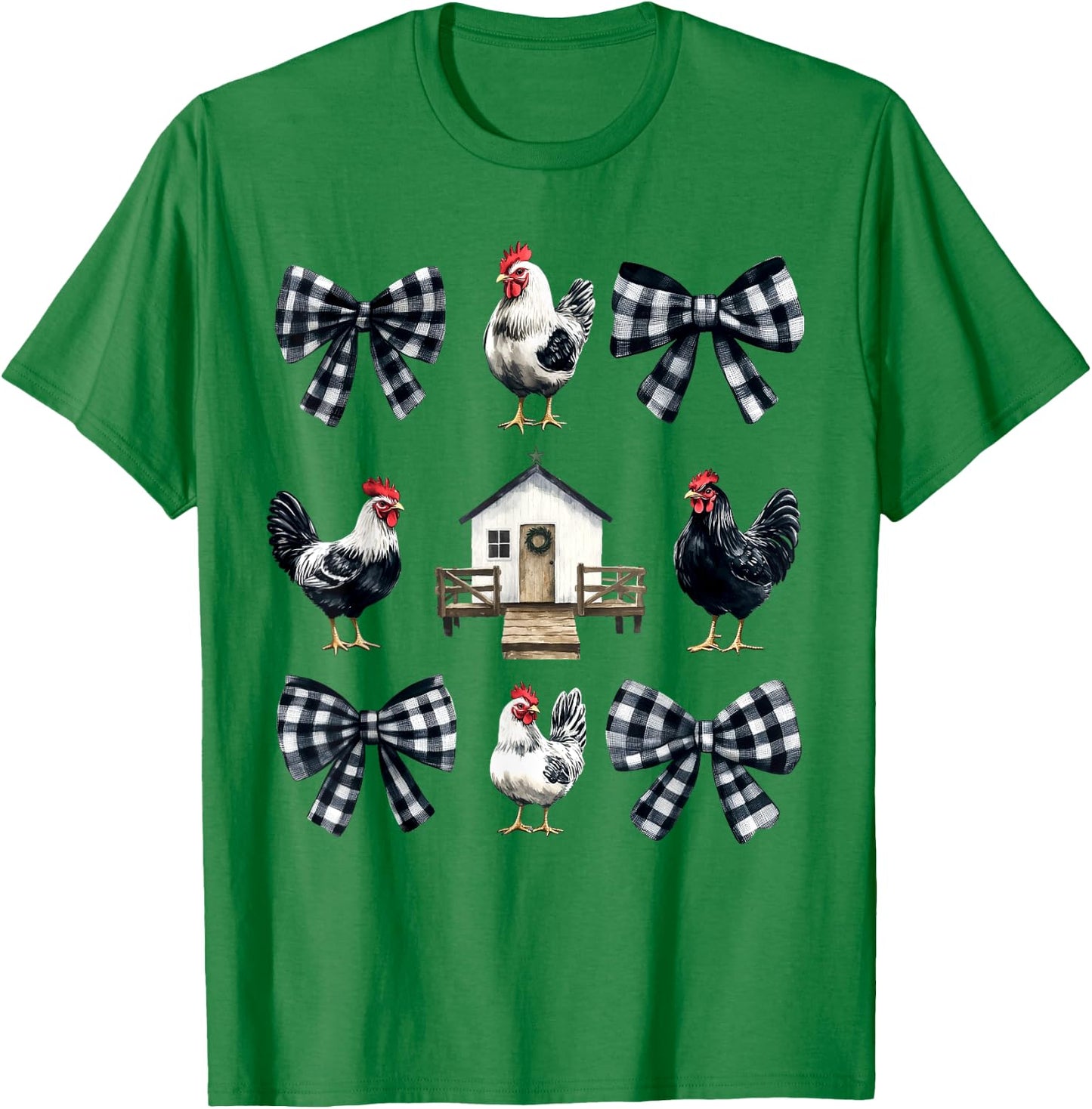 Chicken Farm Funny Aesthetic Bows Clothing Girly -Kids -Adults Grey Small Chicken Coquette Bows Design Classic Fit T-Shirt - T-Shirt | Irish Green