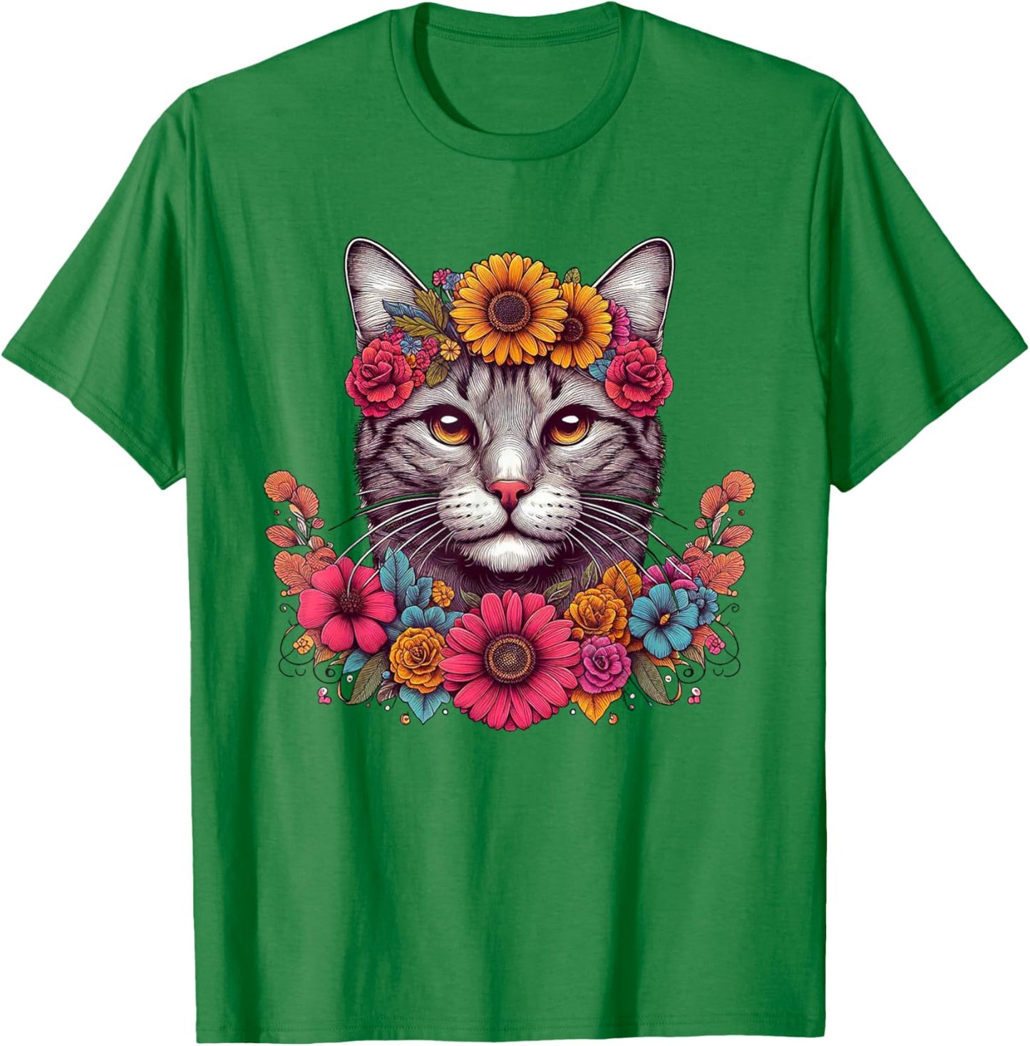 Cat Flower Crown Floral Men Women Kids T-Shirt - T-Shirt | Irish Green