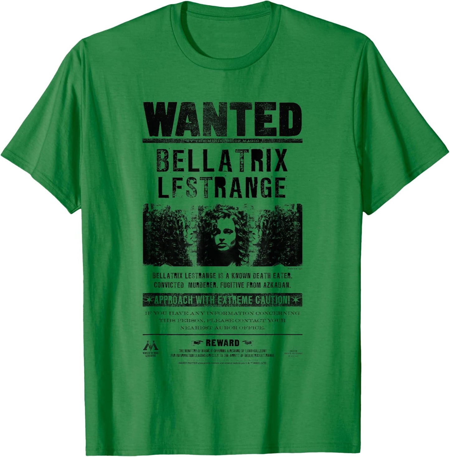 Harry Potter Bellatrix Lestrange Wanted Poster T-Shirt - T-Shirt | Irish Green