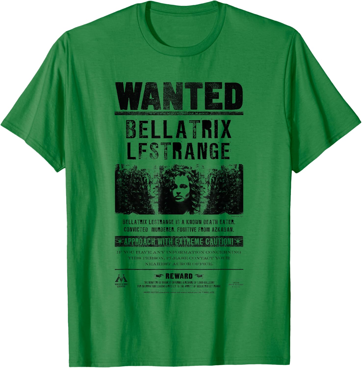 Harry Potter Bellatrix Lestrange Wanted Poster T-Shirt - T-Shirt | Irish Green