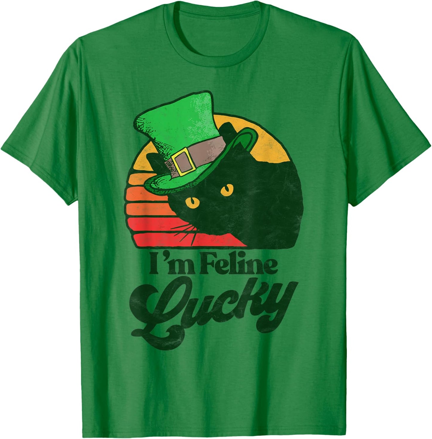 Feline Lucky Vintage St Patricks Day Funny Cat Distressed Women Kids T-Shirt - T-Shirt | Irish Green