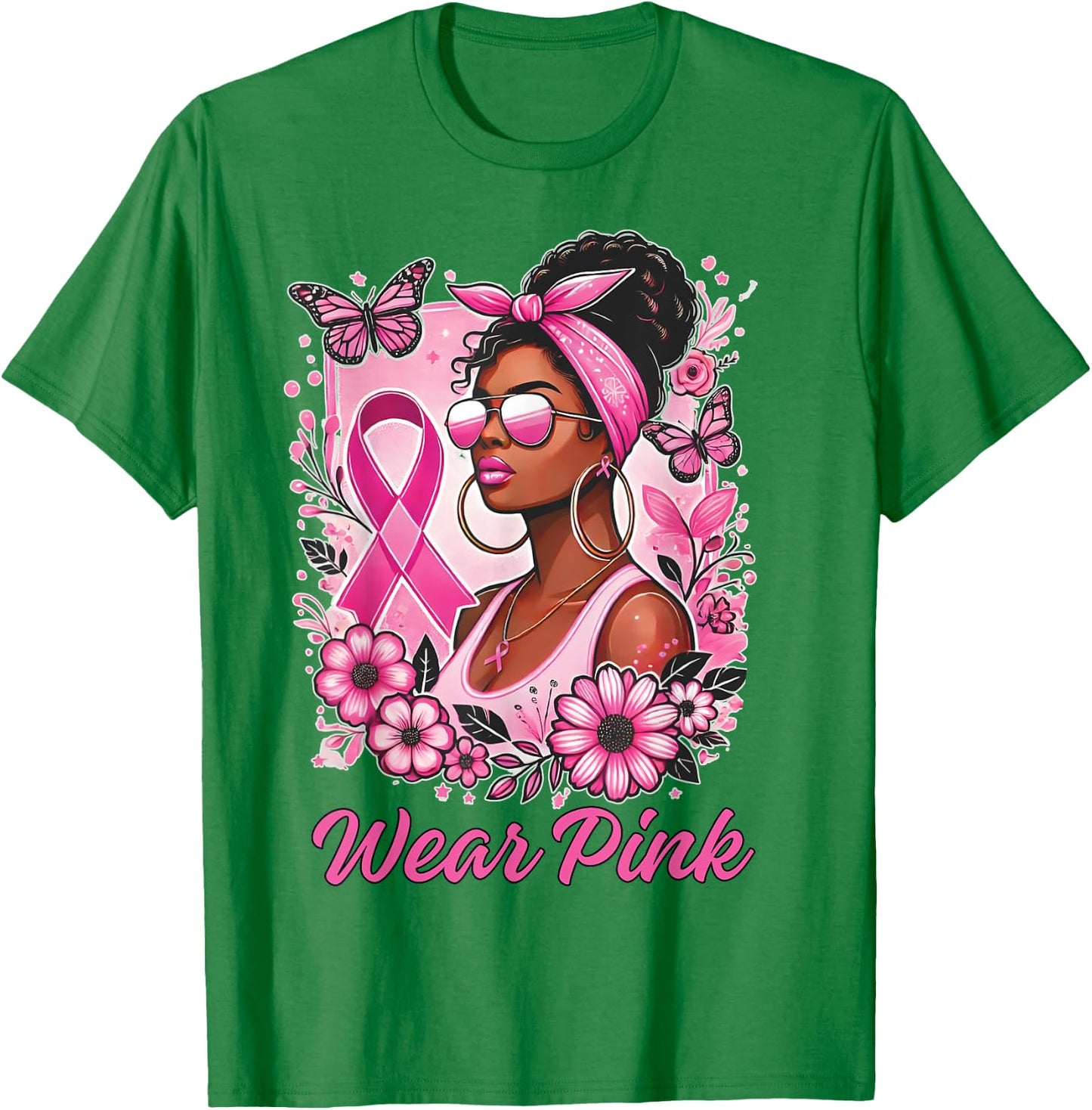 Breast cancer awareness Wear Pink African American support T-Shirt - T-Shirt | Irish Green