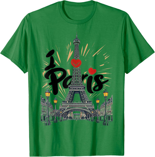 I Love Paris Eiffel Tower France, French Souvenir T-Shirt - T-Shirt | Irish Green