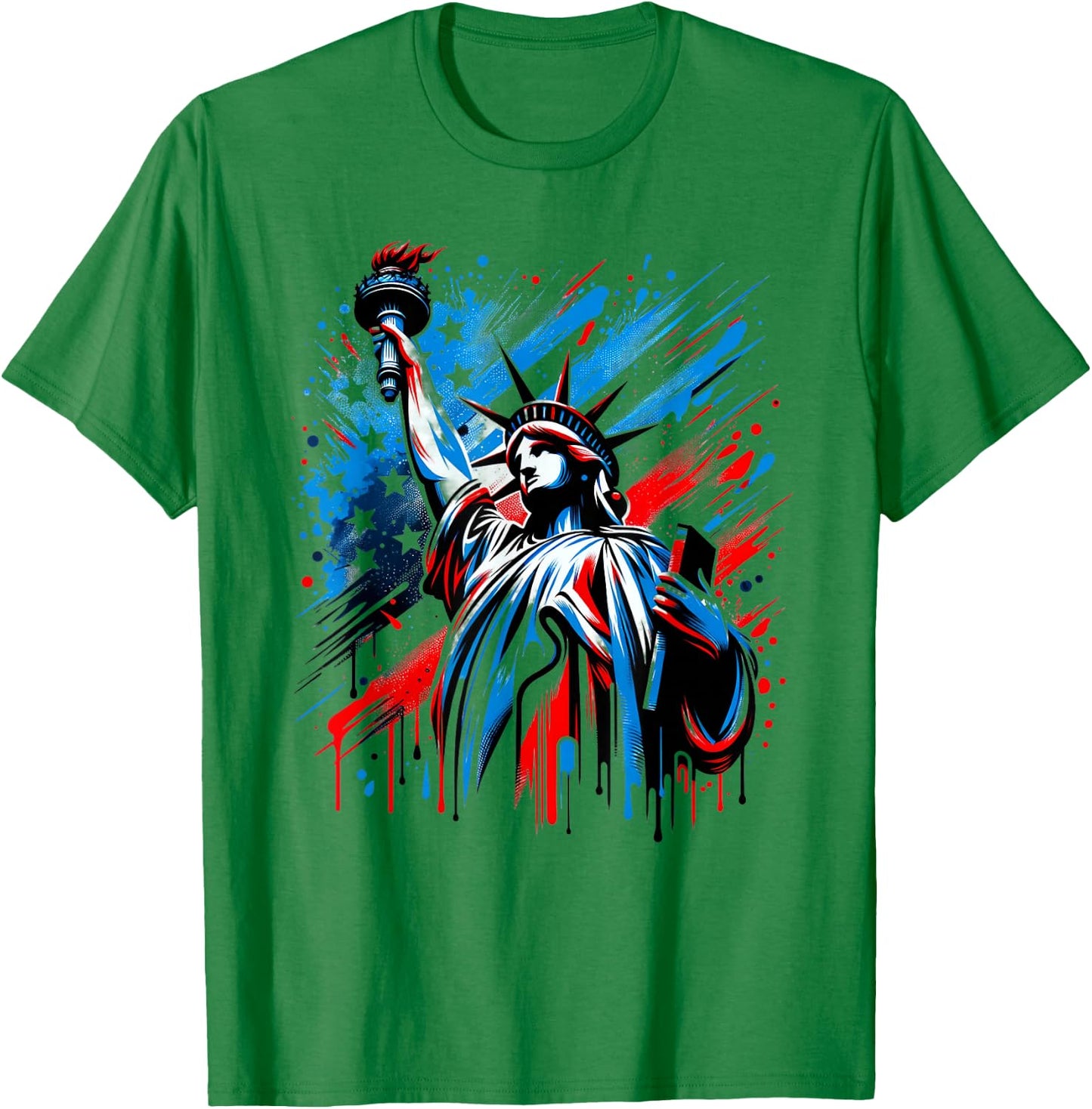 Statue of Liberty Paint Splatter American Flag USA Pride T-Shirt - T-Shirt | Irish Green