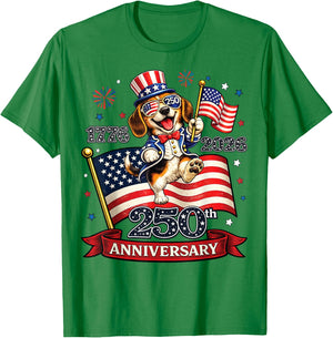 250 Anniversary USA Patriotic Dog 4th of July 2026 T-Shirt - T-Shirt | Irish Green