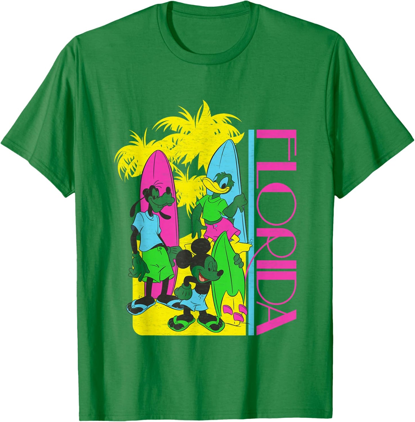 Disney Mickey And Friends Florida Ready To Surf Retro Logo T-Shirt - T-Shirt | Irish Green
