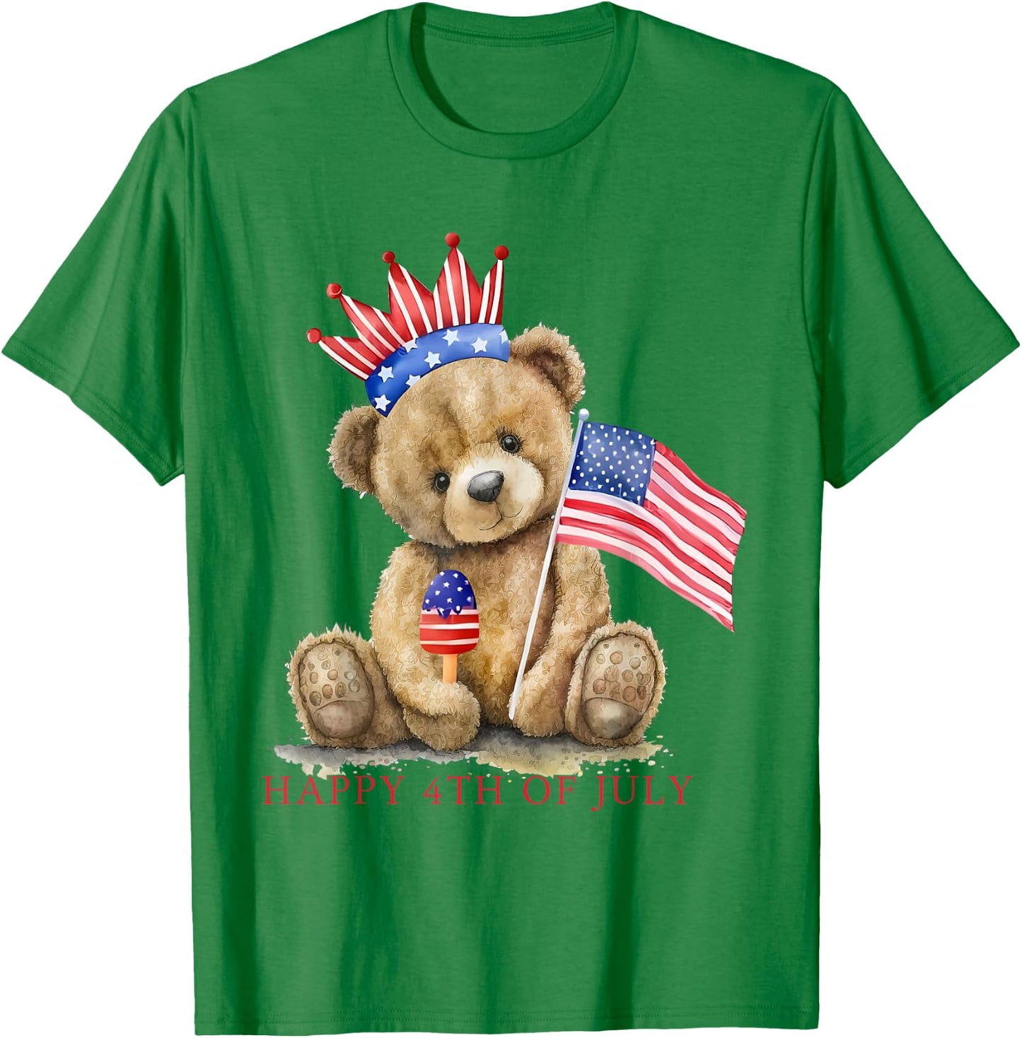 Happy 4th Of July Patriotic Cute Teddy Bear Women Girls Kids T-Shirt - T-Shirt | Irish Green