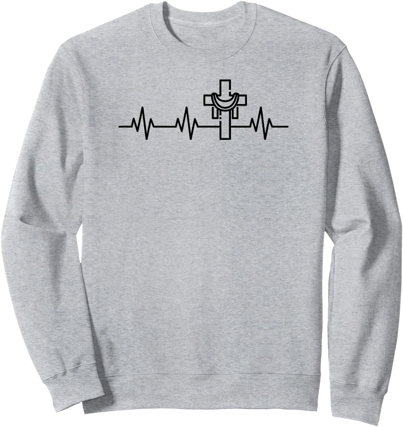 Christian Cross Heartbeat Life Heart EKG Pulse Easter Sweatshirt - Sweatshirt | Ash
