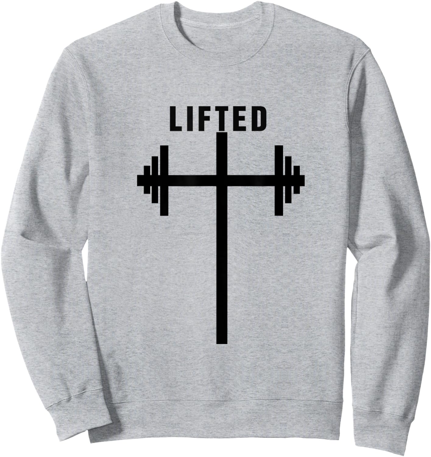 Lifted Dumbbell Barbell Cross Christian Gym Workout Lifting Sweatshirt - Sweatshirt | Ash