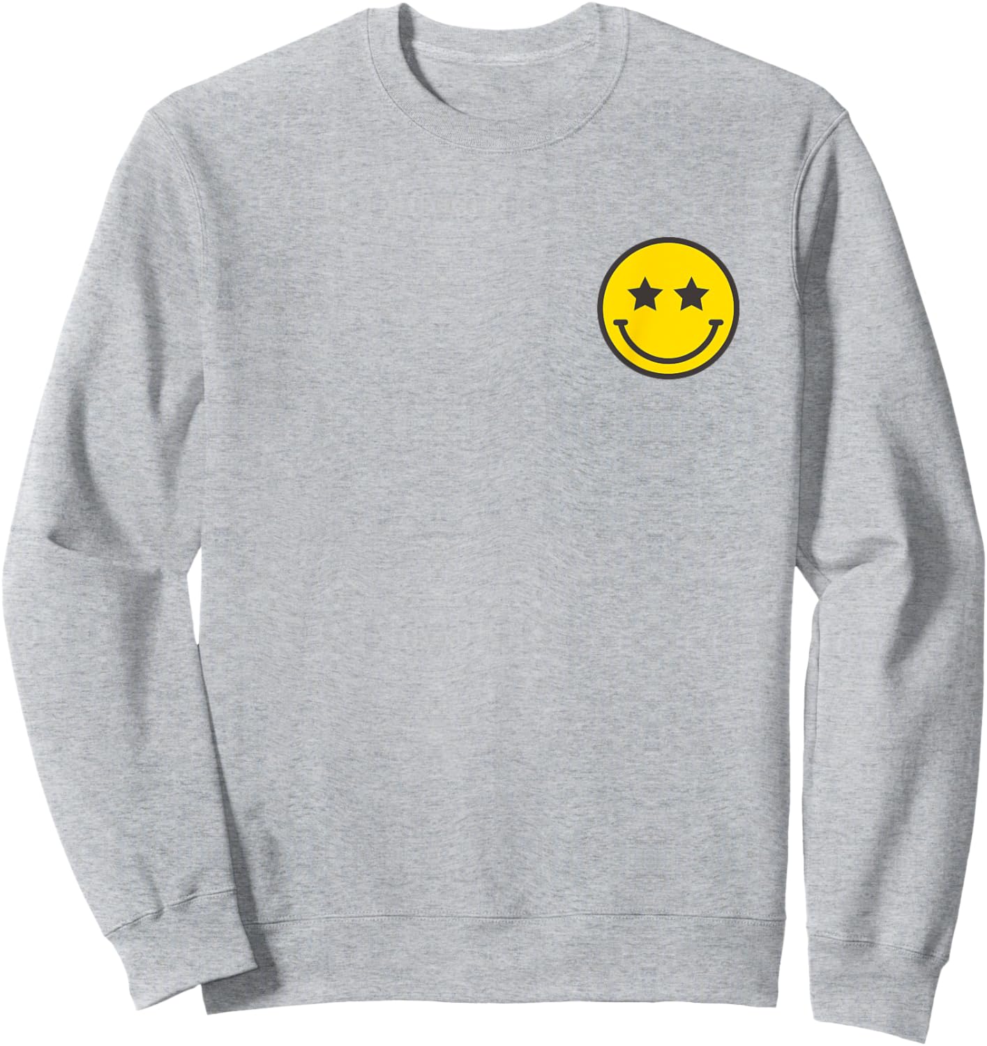 Minimalist Star Eyes Happy Smiling Smile Face Pocket Logo Sweatshirt - Sweatshirt | Ash