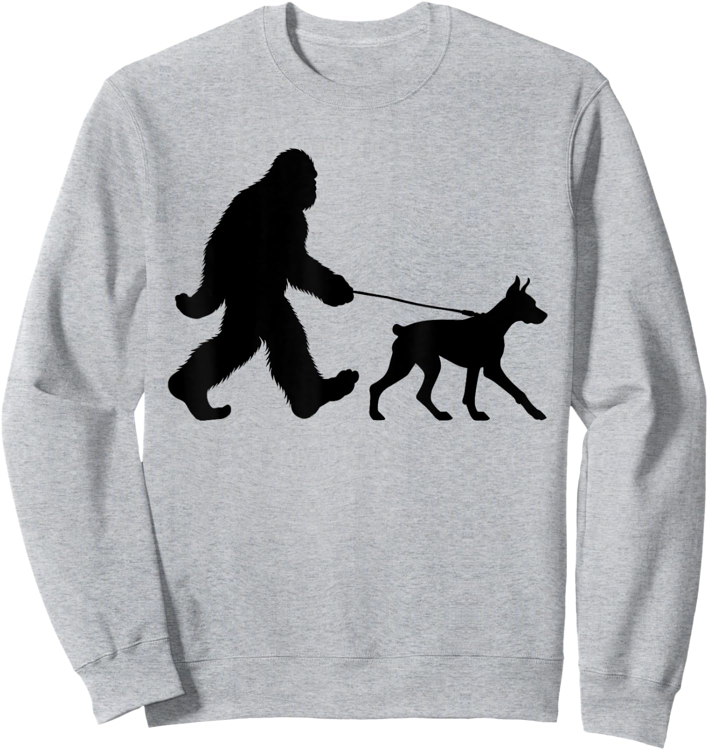 Bigfoot Walking a Dog Funny Doberman Pinscher Lovers Dog Dad Sweatshirt - Sweatshirt | Ash