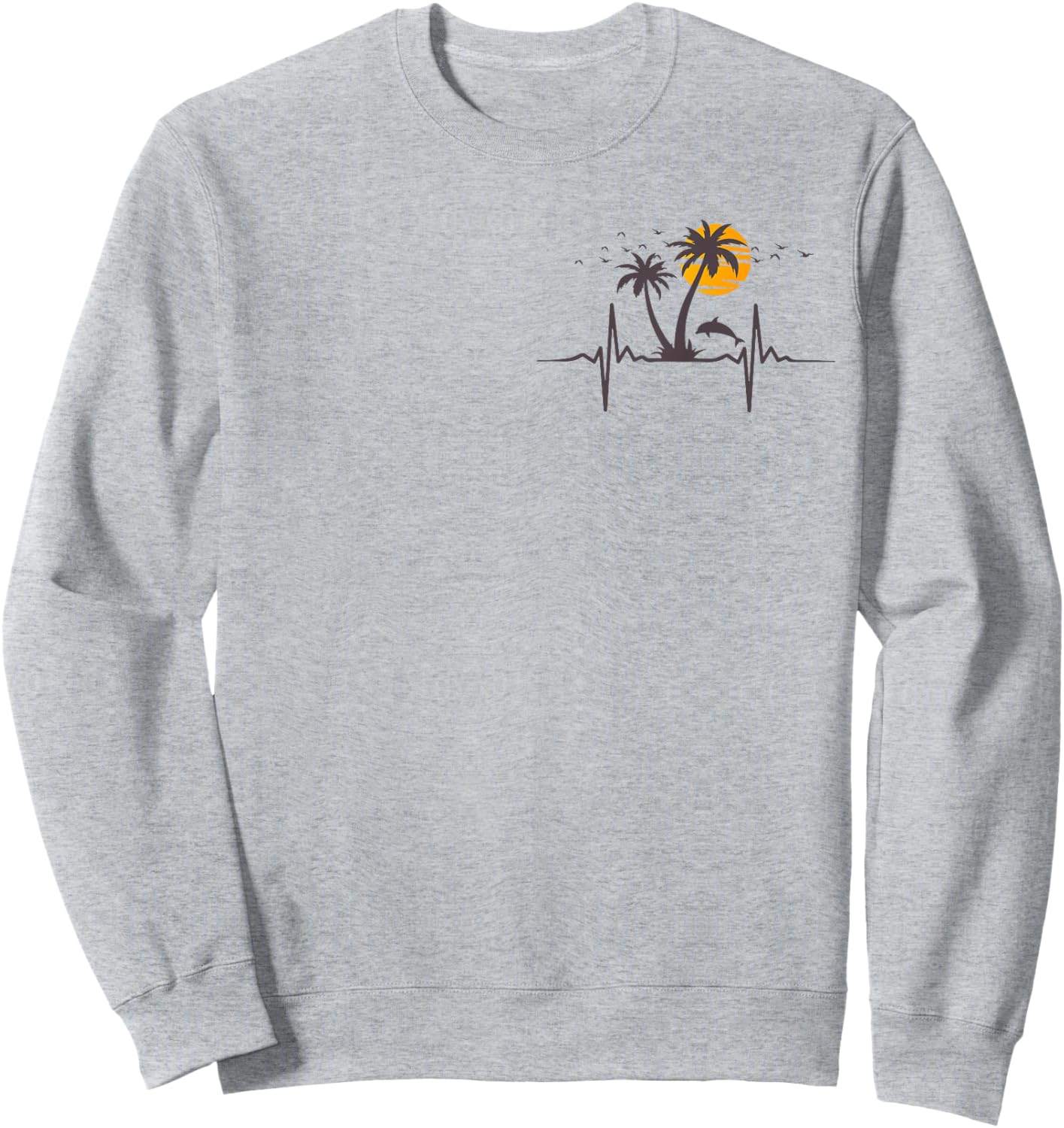 Palm Trees Beach Heartbeat Island Dolphin Tropical Retro Women Girls Kids Sweatshirt - Sweatshirt | Ash