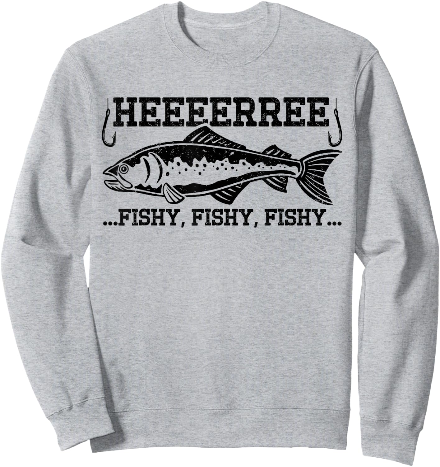 Here Fishy Funny Fisherman Men Dad Bass Fishing Lover Sweatshirt - Sweatshirt | Ash