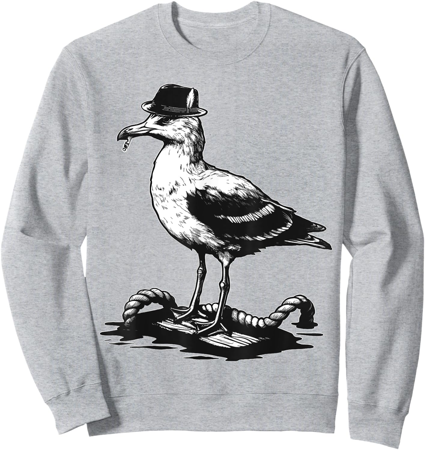 Vintage Seagull Bird Smoking Hat Rope Nautical Design Sweatshirt - Sweatshirt | Ash