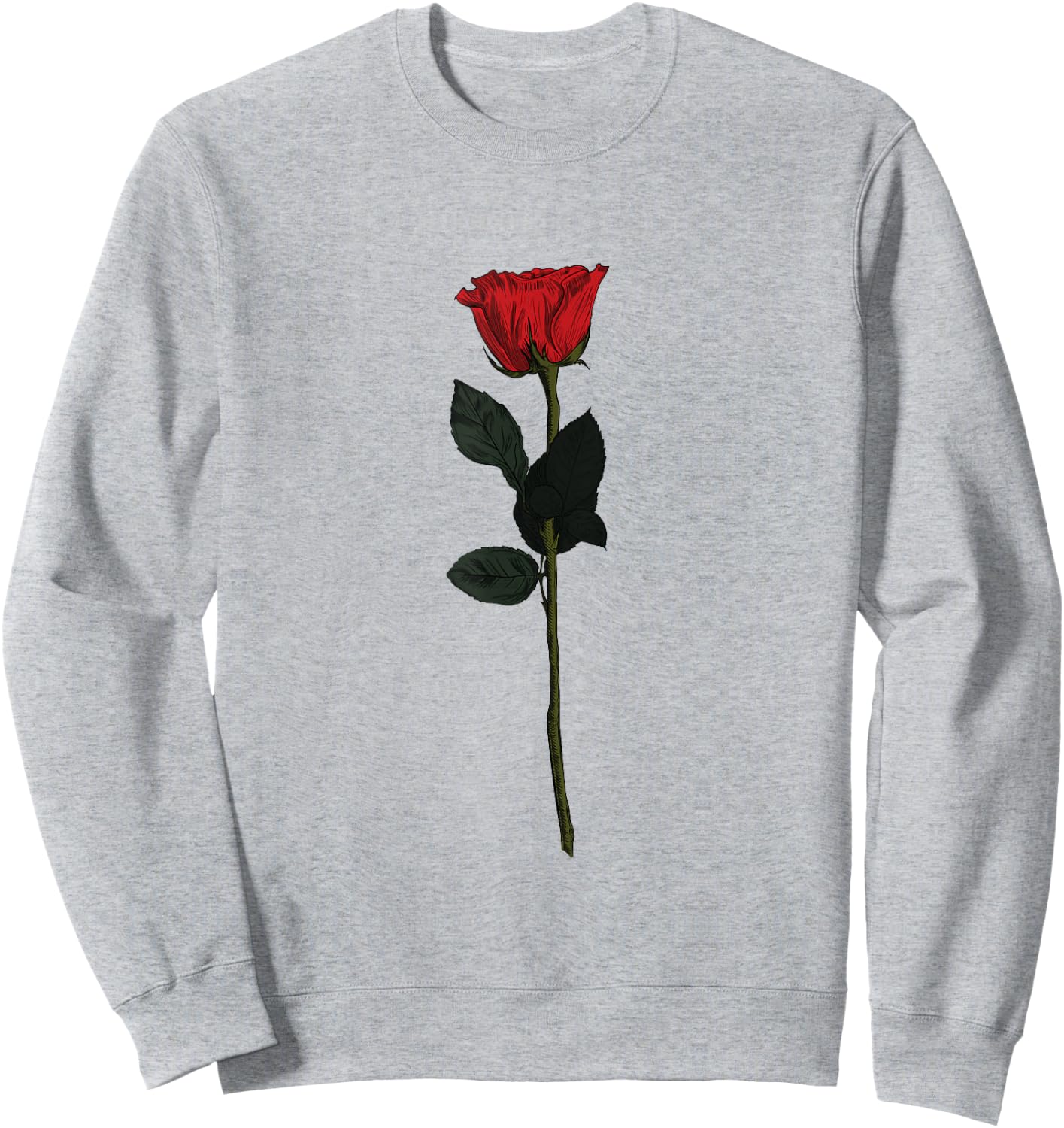 Rose Art Vintage Rose Drawing Thorns Leaf Flower Art Rose Sweatshirt - Sweatshirt | Ash