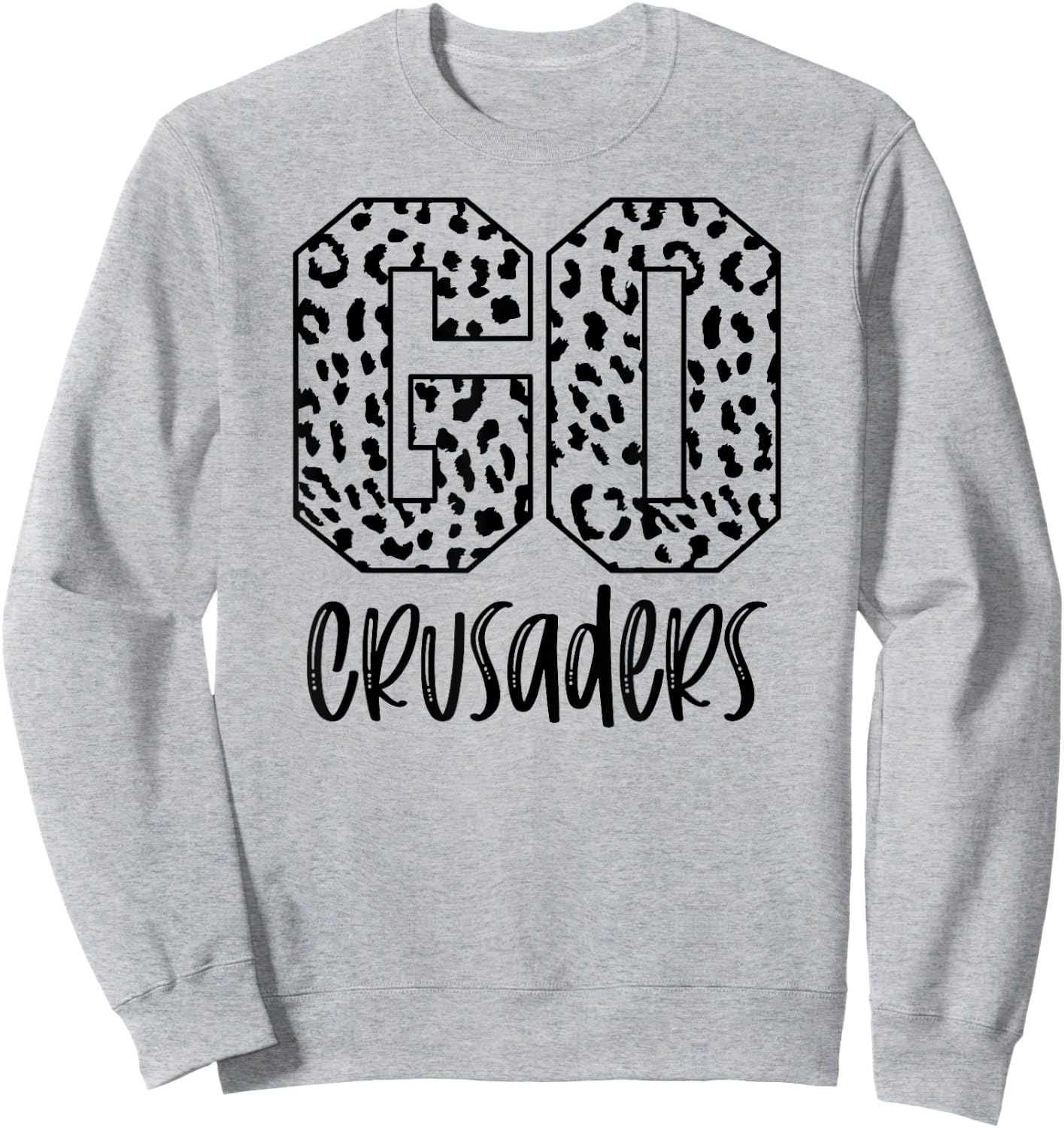 Crusaders Team Mascot School Spirit Game Night Leopard Print Sweatshirt - Sweatshirt | Ash