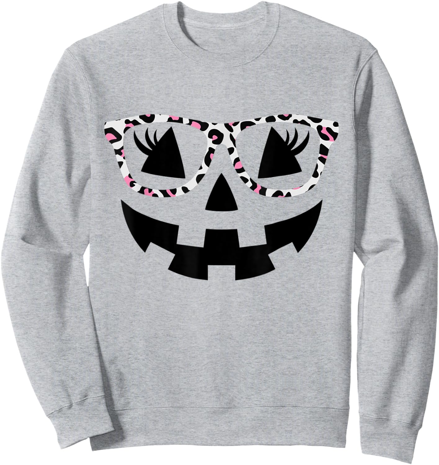 Jack O Lantern Face Pumpkin Halloween Leopard Print Glasses Sweatshirt - Sweatshirt | Ash
