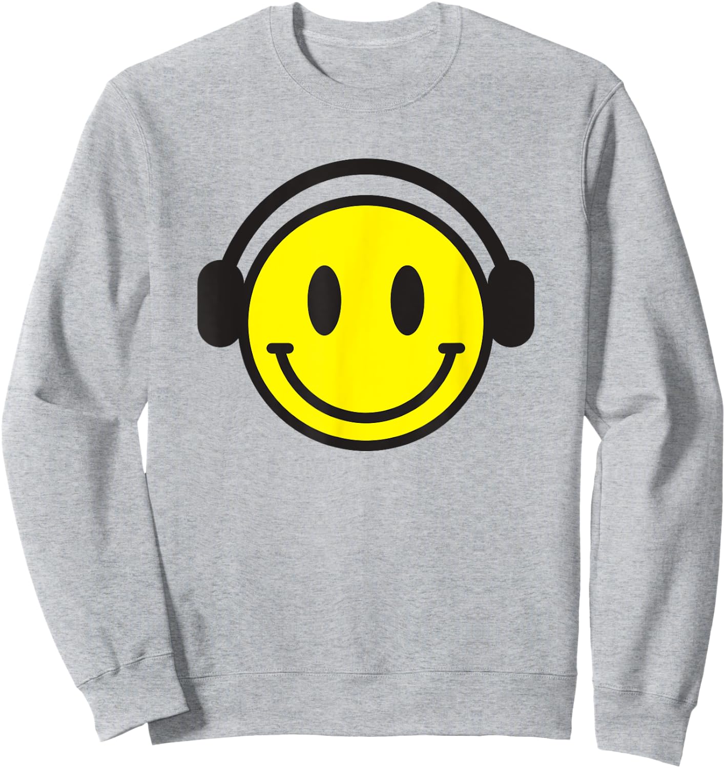 Retro Happy Face 70s Headphones Shirt Cute Music Lovers Fun Sweatshirt - Sweatshirt | Ash