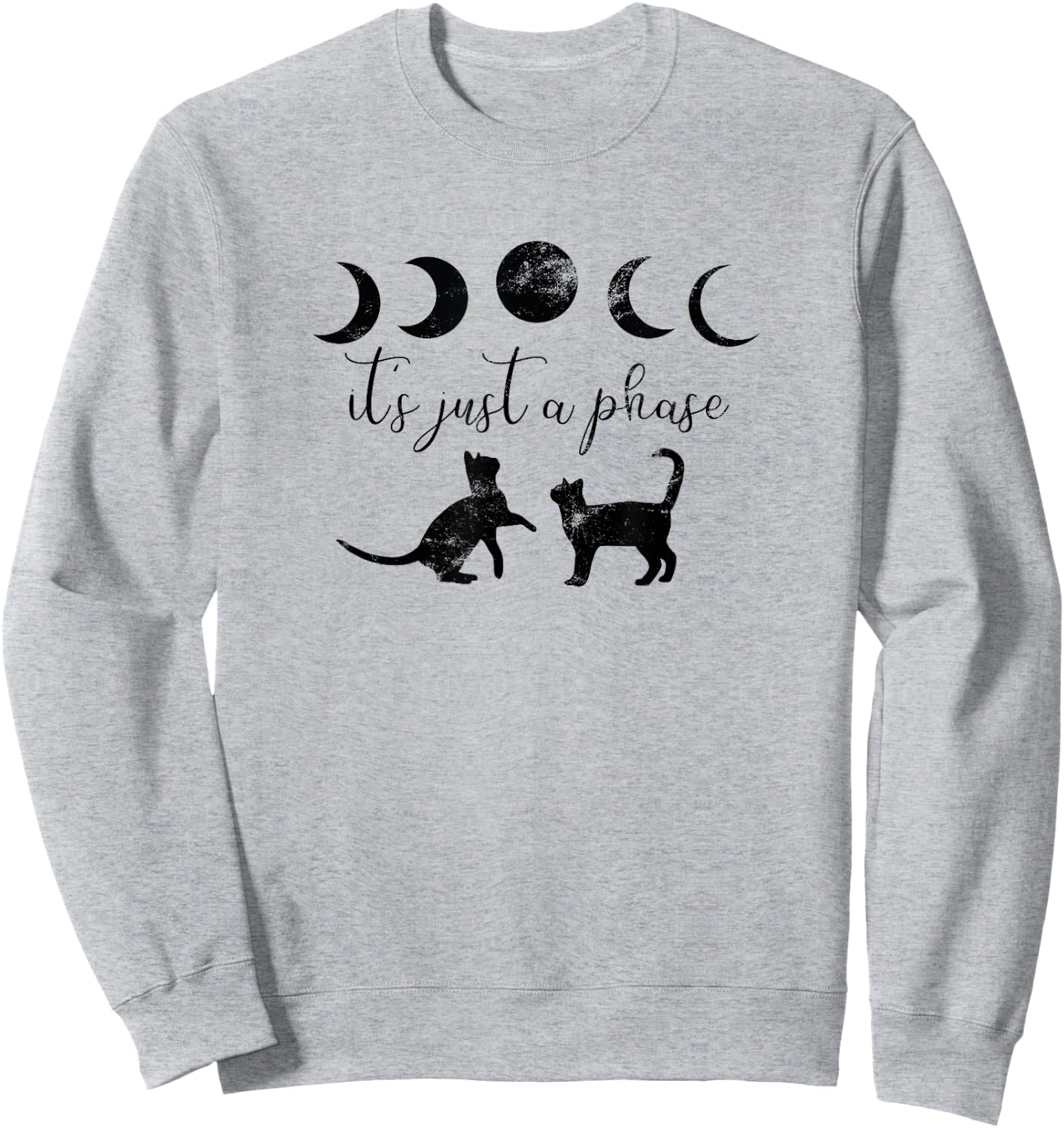 Cats Motif Funny Fun Retro Moon Quote Its just a phase Sweatshirt - Sweatshirt | Ash