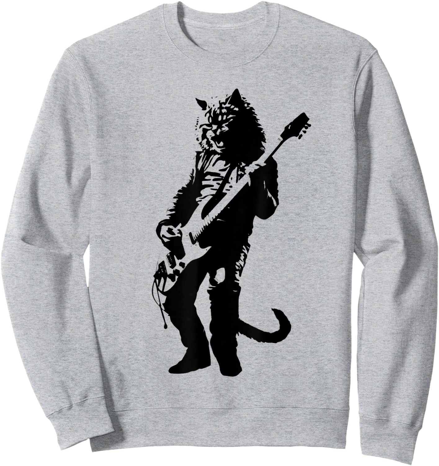 Rock Cat Playing Guitar Funny Guitar Cat Tall Sweatshirt - Sweatshirt | Ash