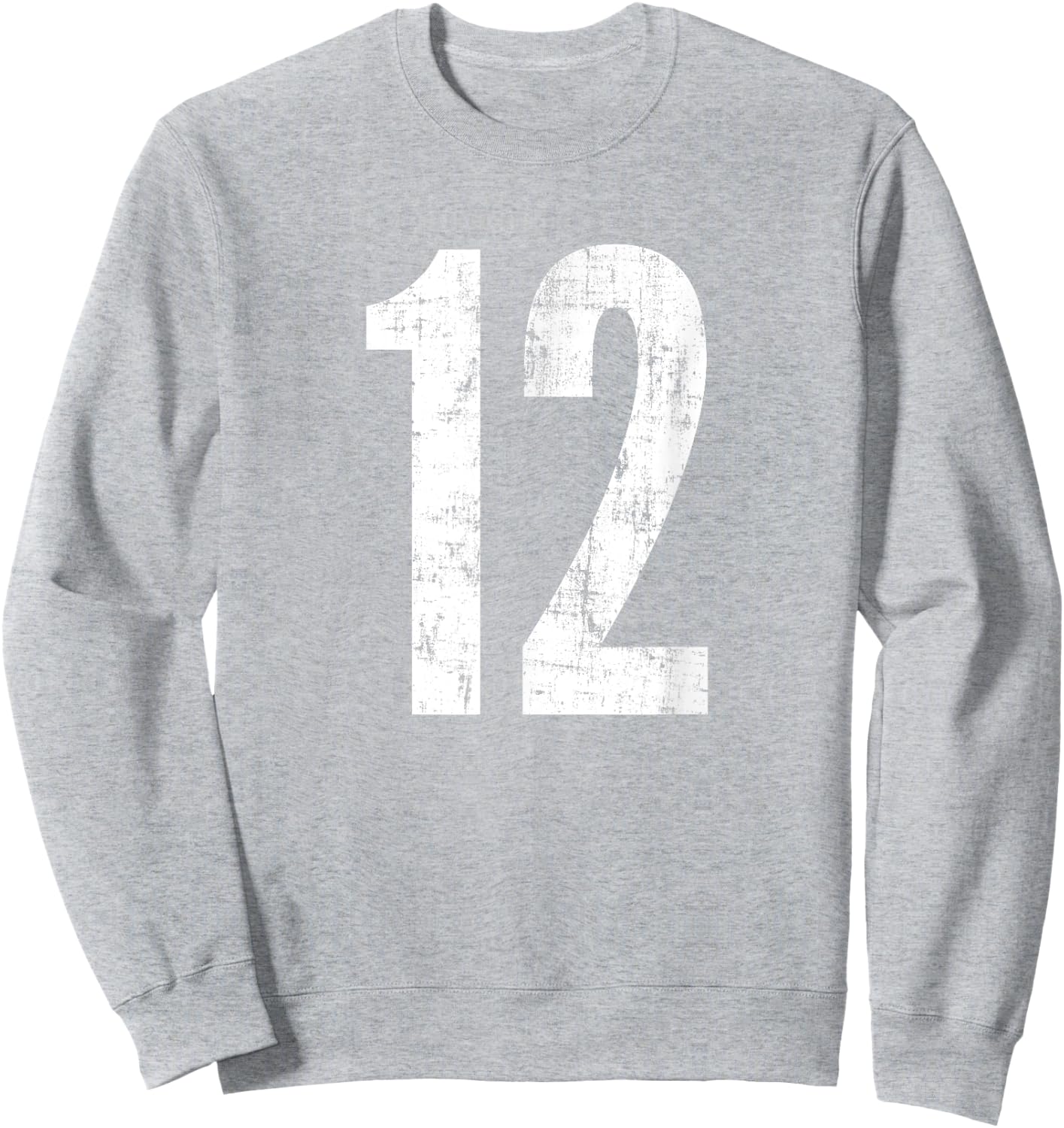 Number 12 Twelve Distressed Vintage Sport Team Player's Sweatshirt - Sweatshirt | Ash