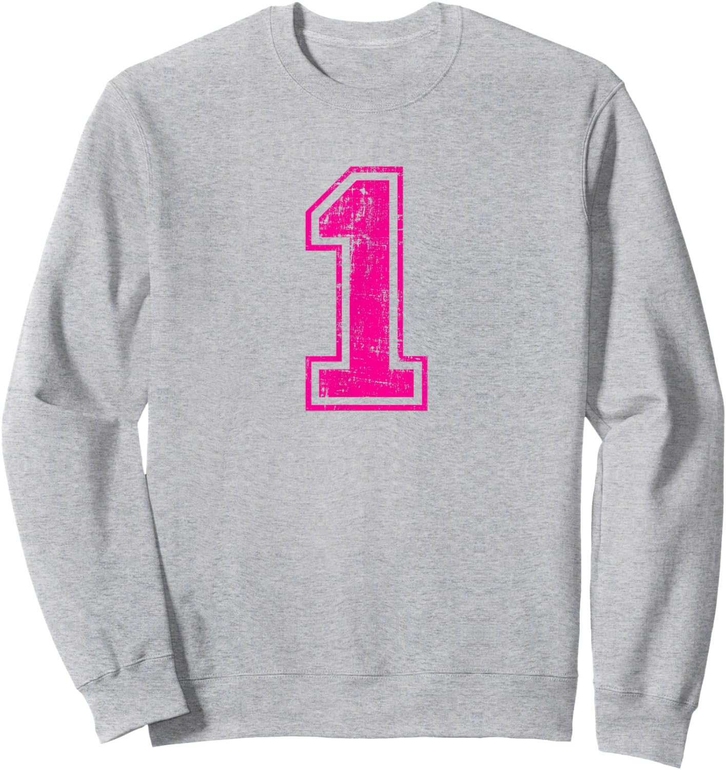 Number 1 One Varsity Distressed Vintage Sport Team Player's Sweatshirt - Sweatshirt | Ash