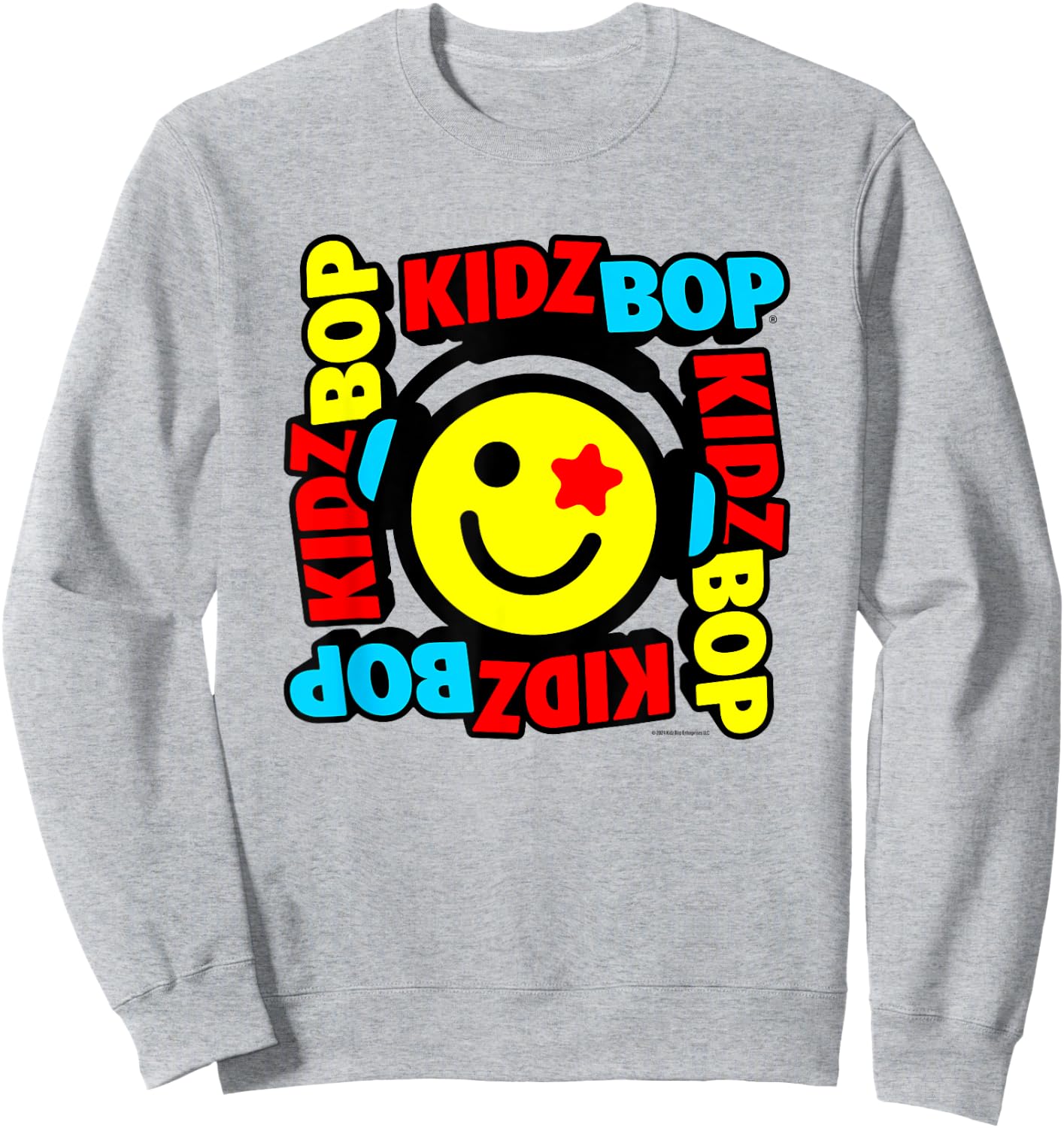 KIDZ BOP Merch – Star Smiley Face With Headphones Sweatshirt - Sweatshirt | Ash