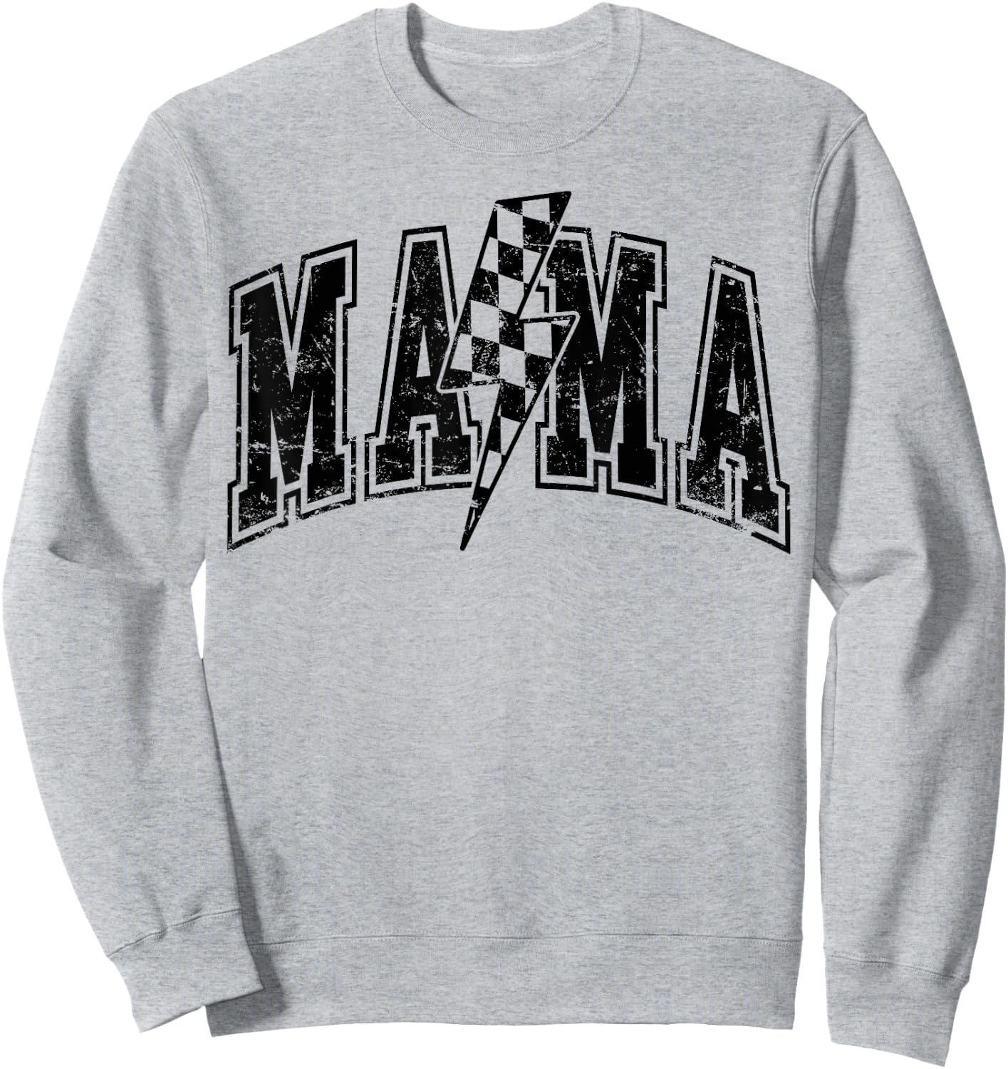 Mama Lightning Bolt Checkered Varsity Mom Women Mother's Day Sweatshirt - Sweatshirt | Ash