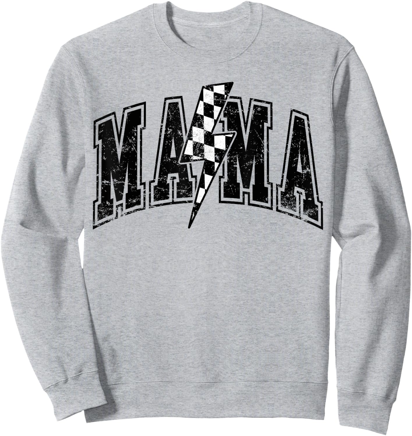 Mama Lightning Bolt Checkered Mother's Day Varsity For Mom Sweatshirt - Sweatshirt | Ash