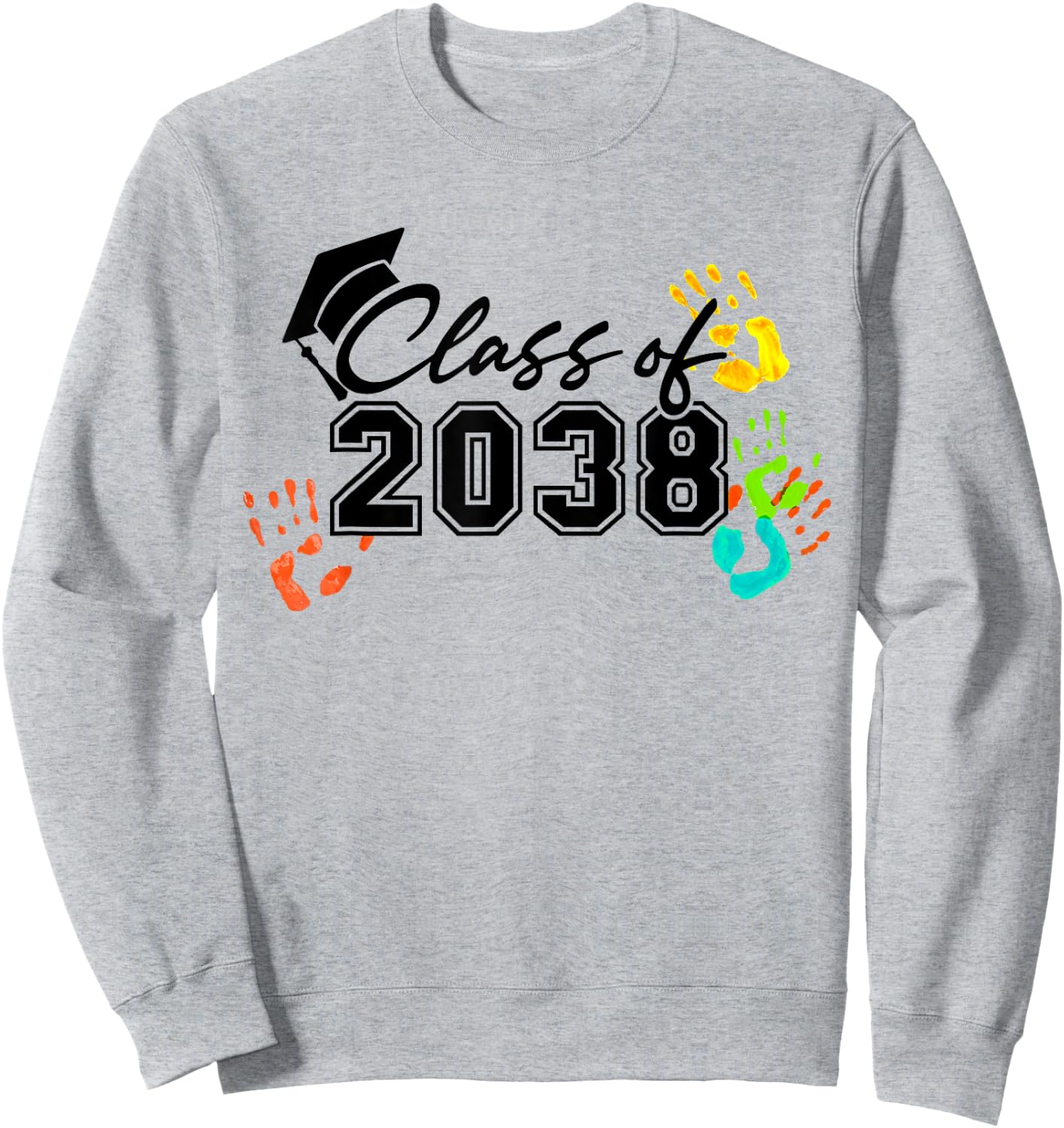 Class of 2038 Grow With Me Handprint On Back Pre-K to 12th Sweatshirt - Sweatshirt | Ash