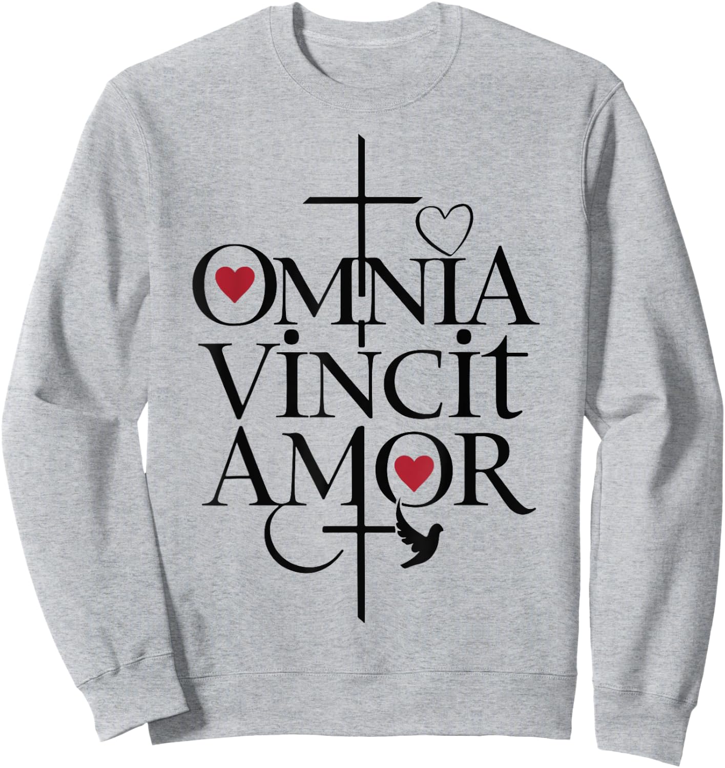 Omnia Vincit Amor Religious Latin Quote Love Faith Cross Sweatshirt - Sweatshirt | Ash