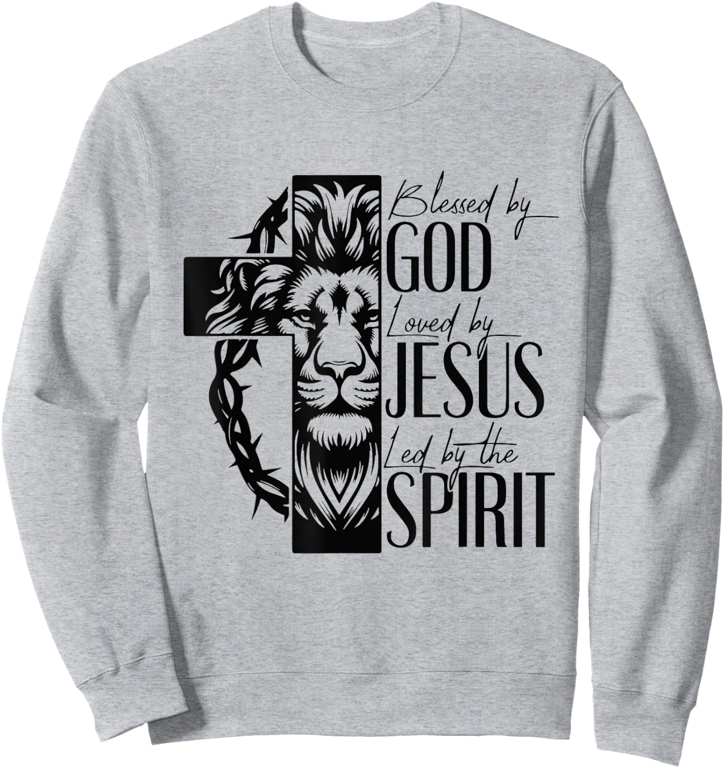 Lion Blessed by god loved by jesus led by the spirit Sweatshirt - Sweatshirt | Ash