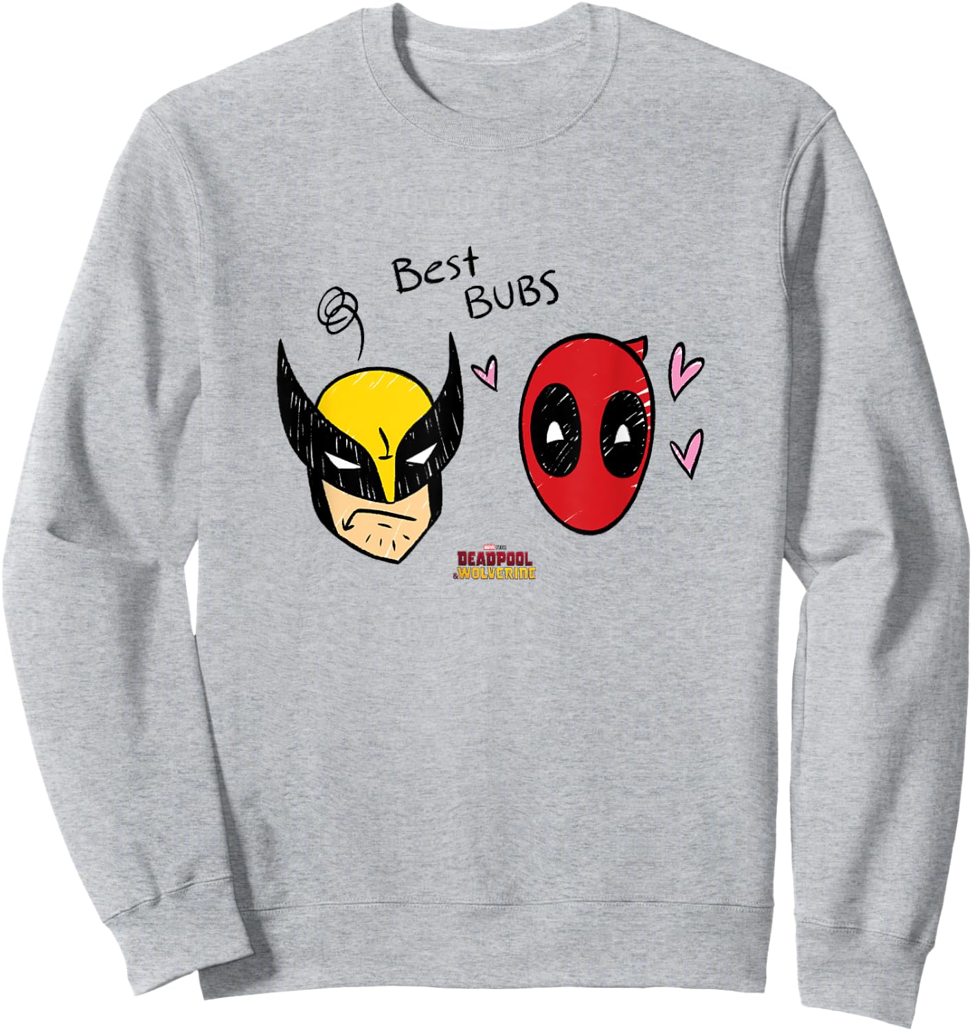 Marvel Deadpool & Wolverine Best Bubs Faces Doodles Sweatshirt - Sweatshirt | Ash