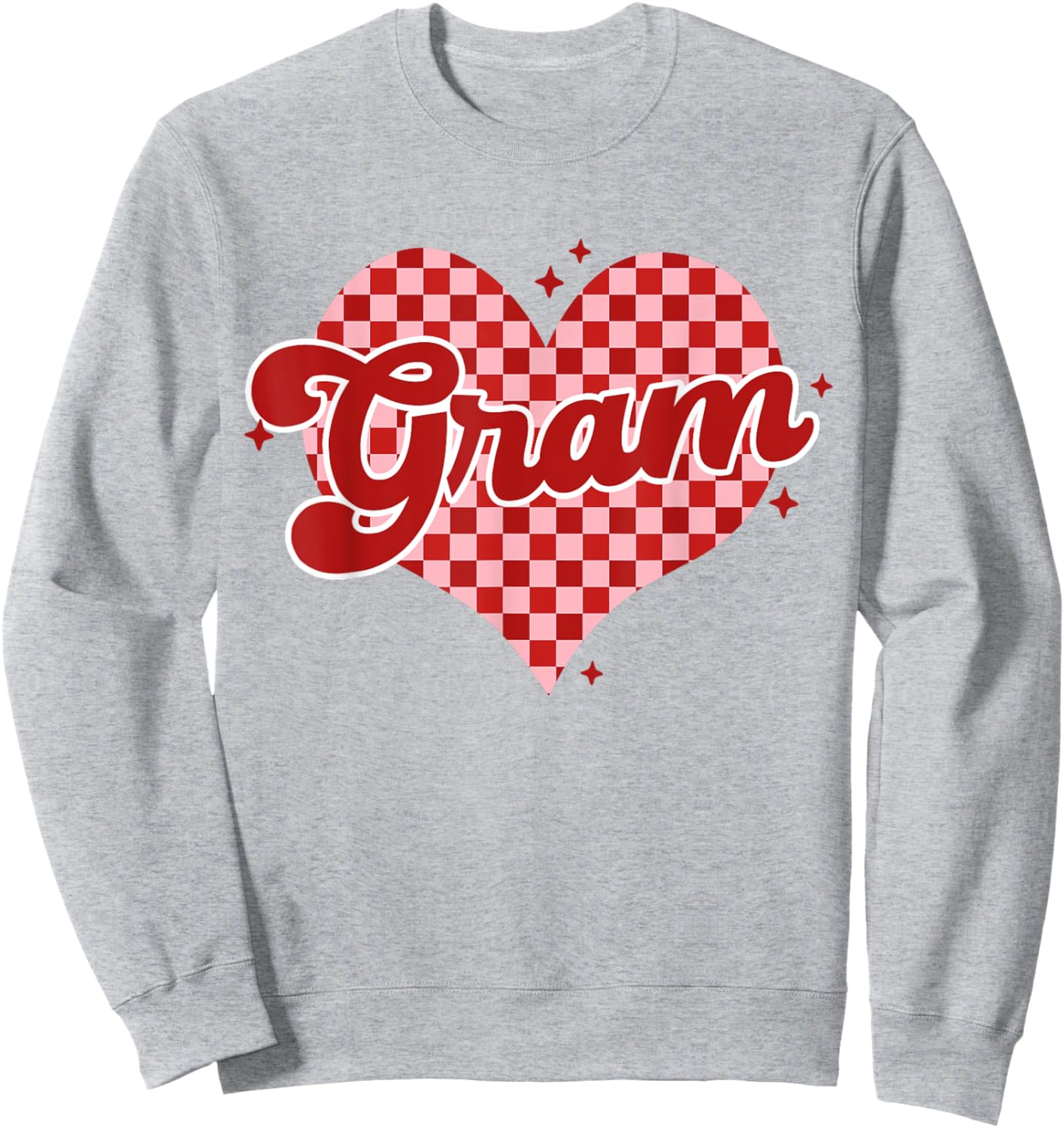 Retro Checkered Gram Heart GroovyValentines Day Sweatshirt - Sweatshirt | Ash