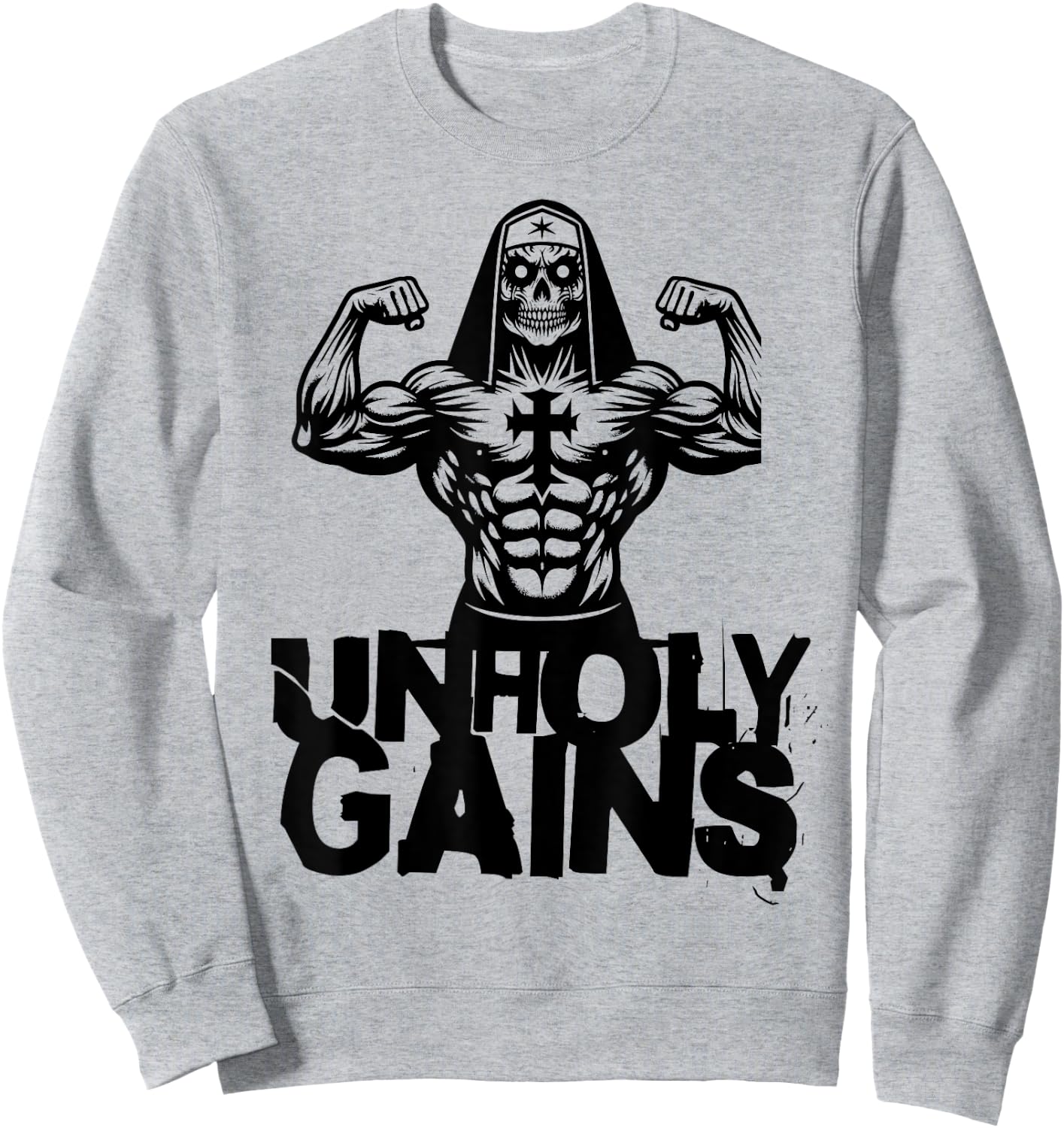 Unholy Gains Satanic Workout Devil Worship Nun Sweatshirt - Sweatshirt | Ash