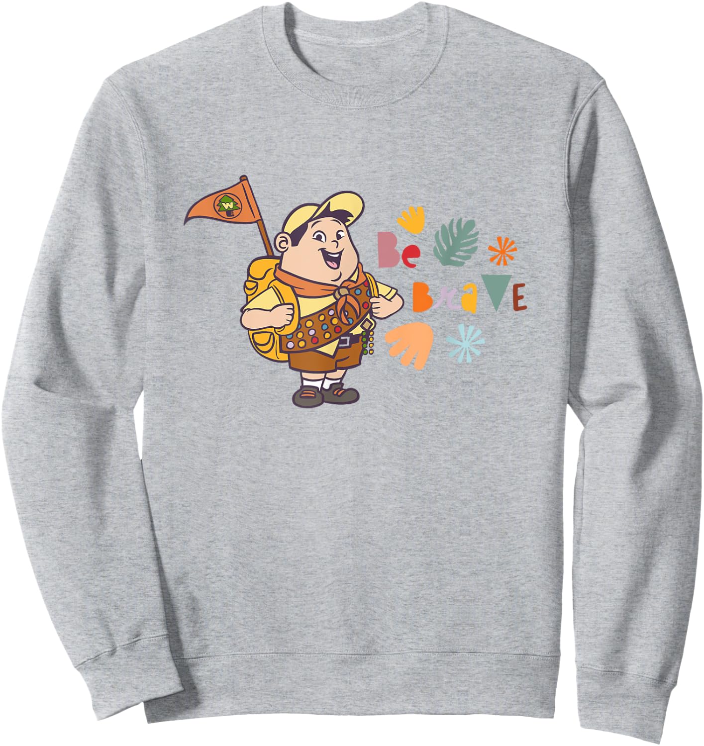 Disney Pixar Up Be Brave Cute Russell Colorful Chest Logo Sweatshirt - Sweatshirt | Ash