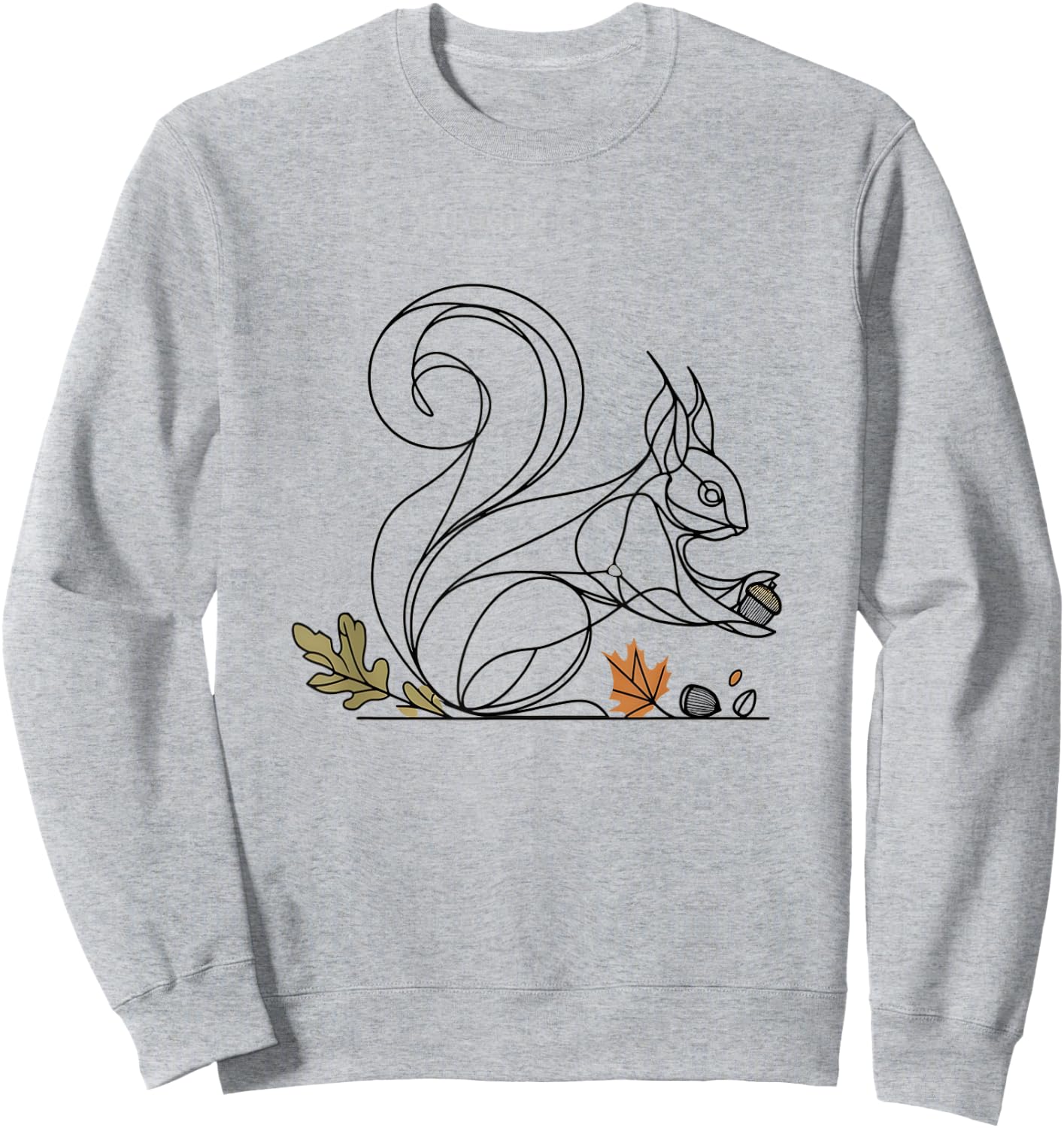 BioGeometry Autumn Squirrel Line with Acorns and Leaves Sweatshirt - Sweatshirt | Ash