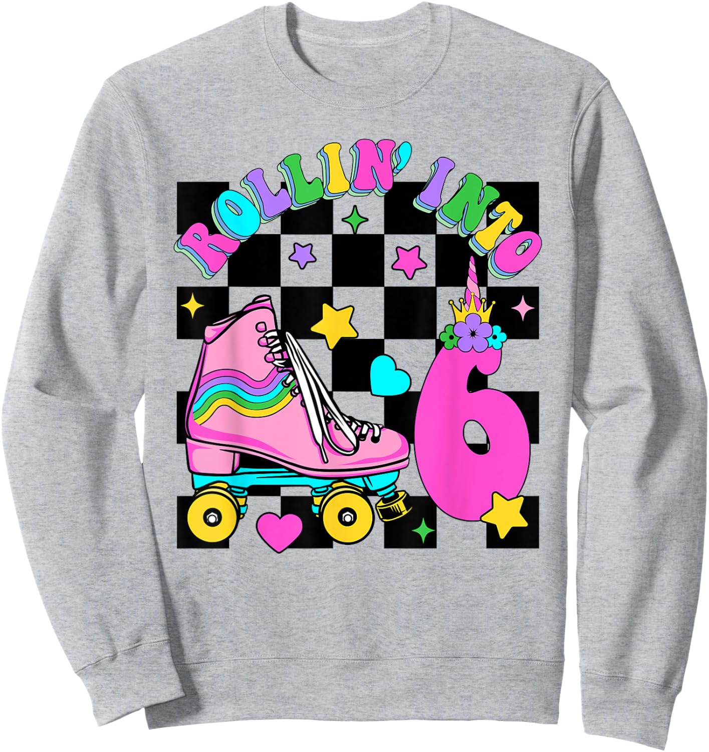Rolling Into 6 Years Old Skater 6th Birthday Kids Girls Sweatshirt - Sweatshirt | Ash