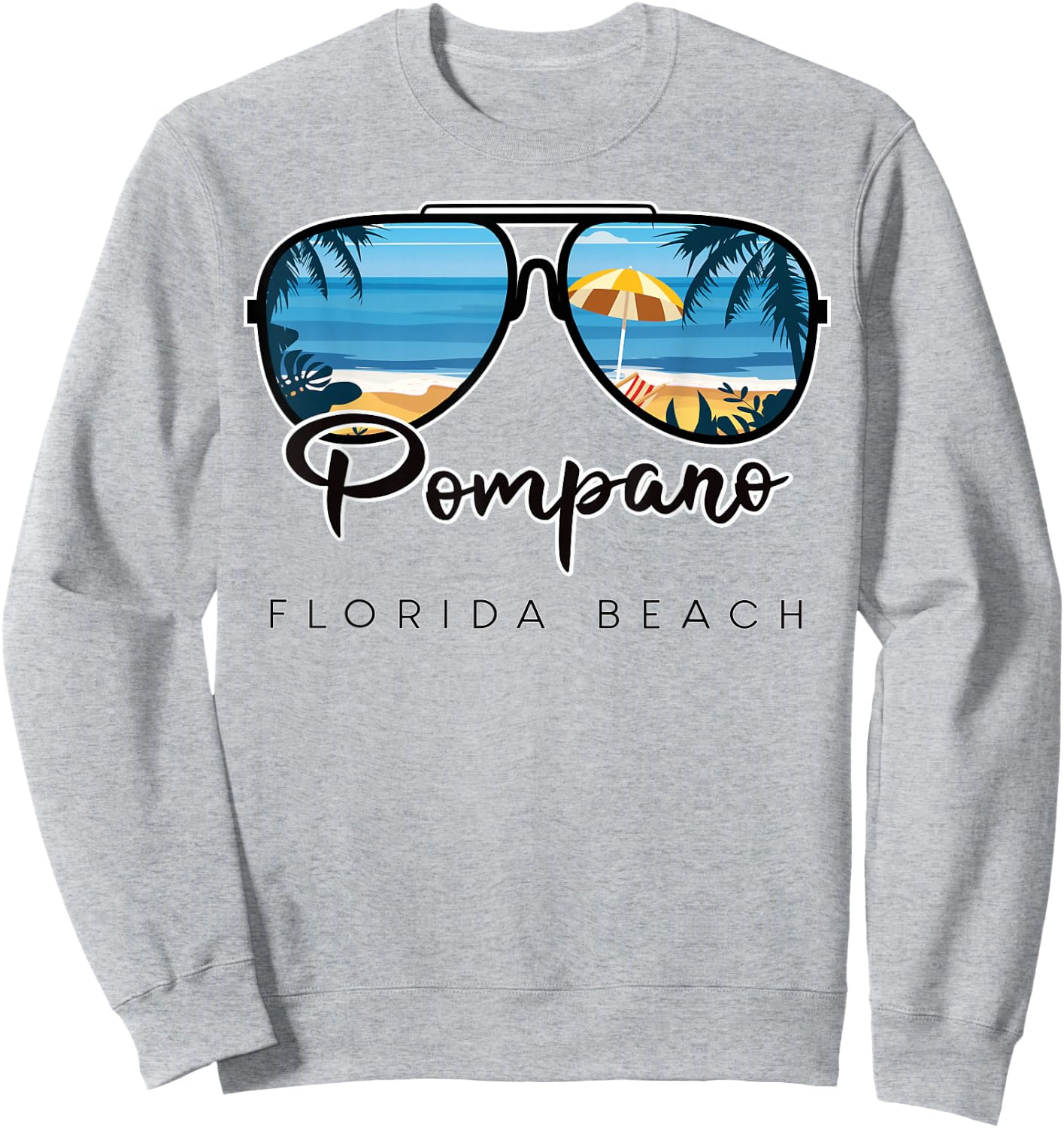 Pompano Beach Florida Palm Tree Sunglasses Souvenir Sweatshirt - Sweatshirt | Ash