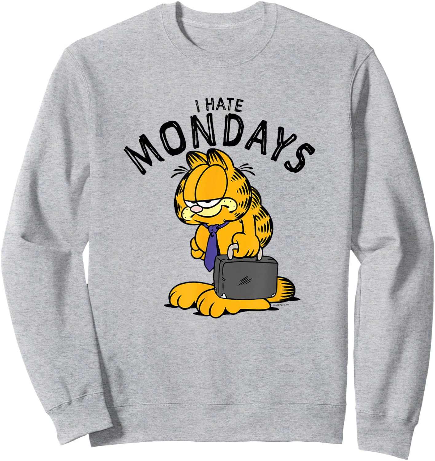 Garfield I Hate Mondays Grumpy Tie & Briefcase Shot Sweatshirt - Sweatshirt | Ash