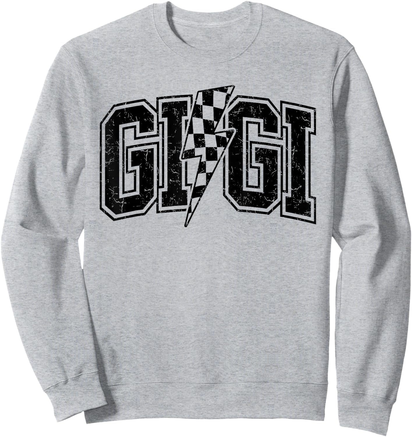 Gigi Lightning Bolt Racing Checkered Mother's Day Varsity Sweatshirt - Sweatshirt | Ash