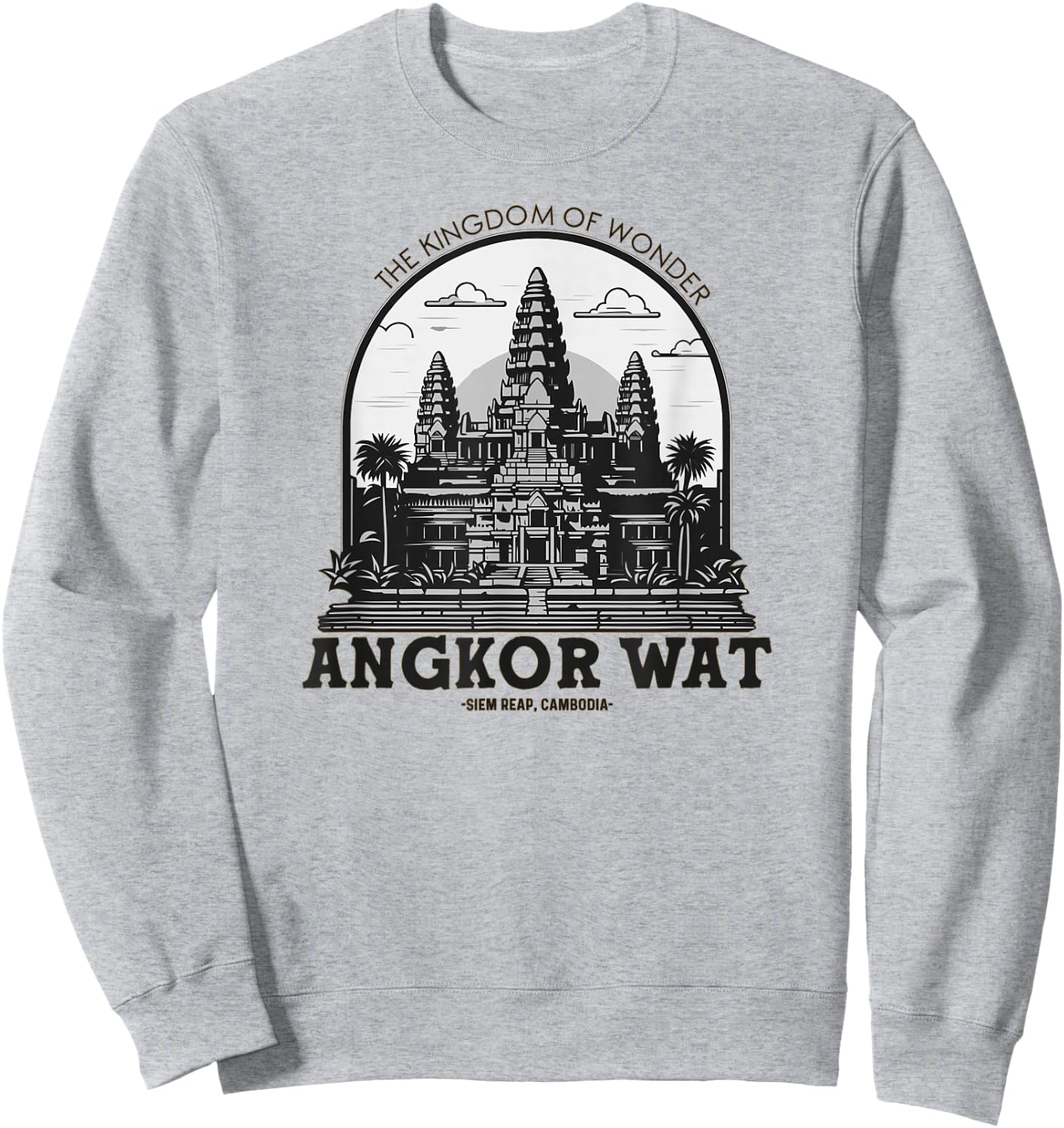 Less Than Three Khmer Brand -Adults Angkor Wat , Grey, Small, Short Sleeve, Classic Fit, Pull On, Travel, Leisure, Casual, , Embroidery Sweatshirt - Sweatshirt | Ash