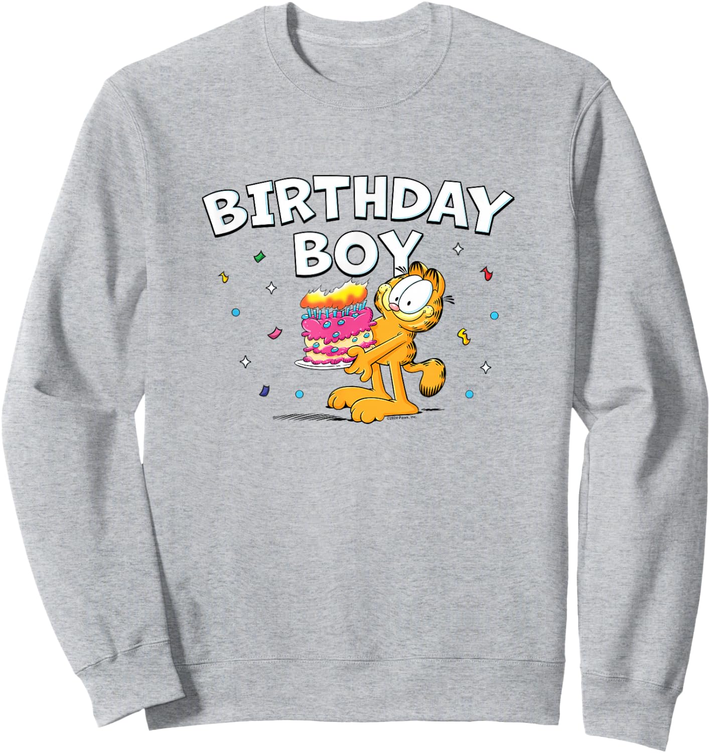 Garfield Birthday Boy Cake & Confetti Celebration Logo Sweatshirt - Sweatshirt | Ash