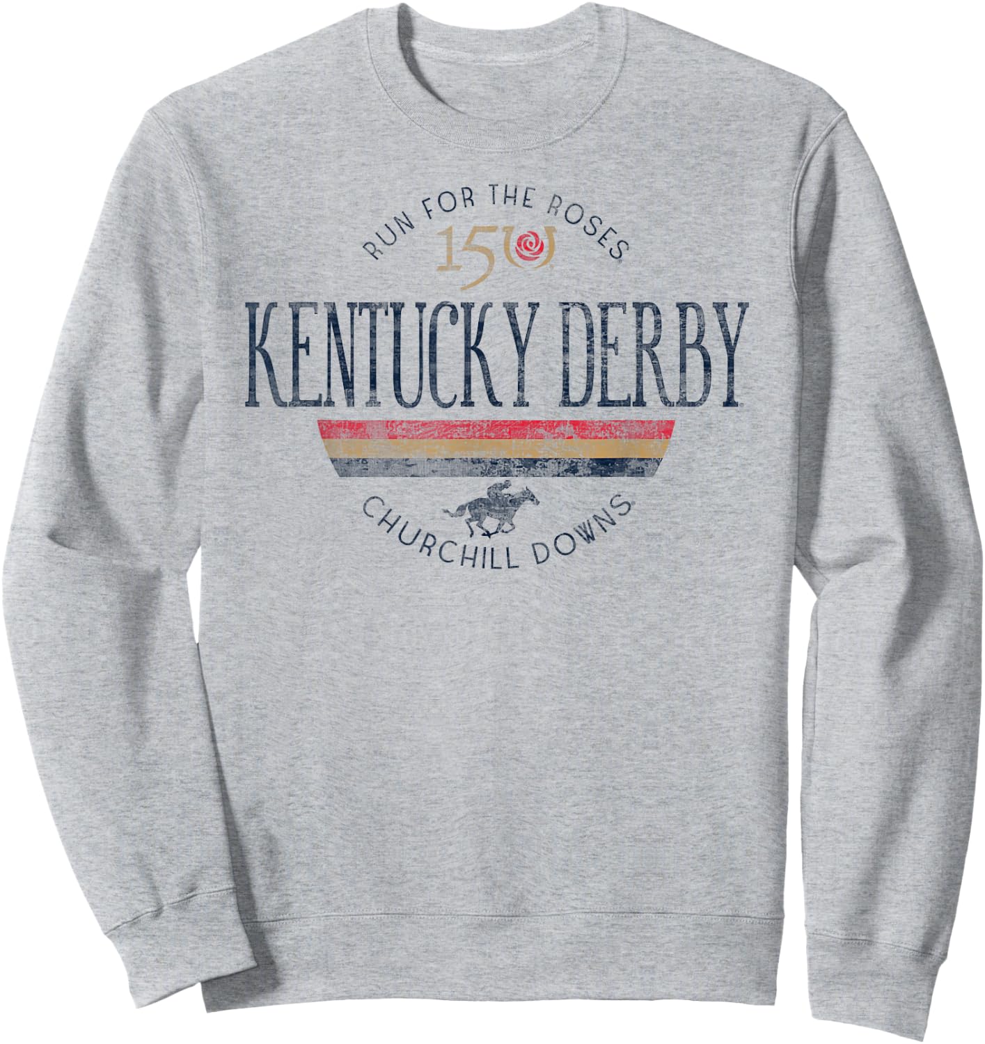 Kentucky Derby 150th Retro Stripe White Officially Licensed Sweatshirt - Sweatshirt | Ash