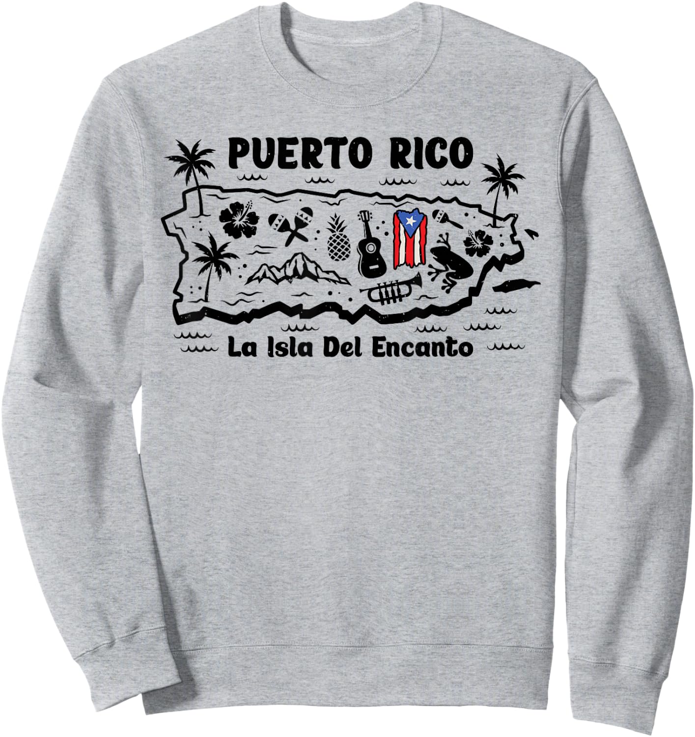Puerto Rico La Isla del Encanto Puerto Rican Flag Retro Sweatshirt - Sweatshirt | Ash
