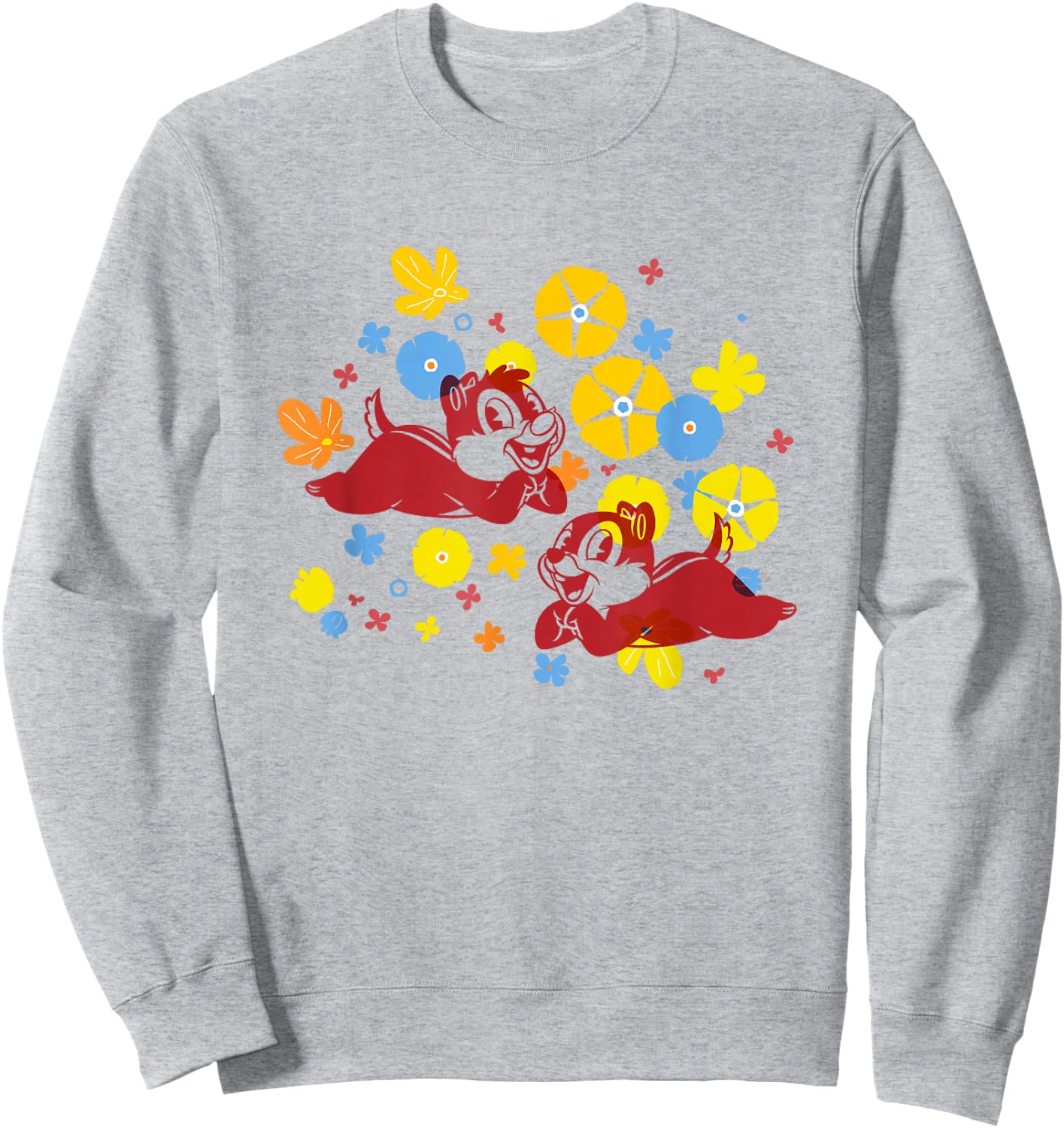 Disney Mickey and Friends Cute Chip & Dale Chest Floral Logo Sweatshirt - Sweatshirt | Ash